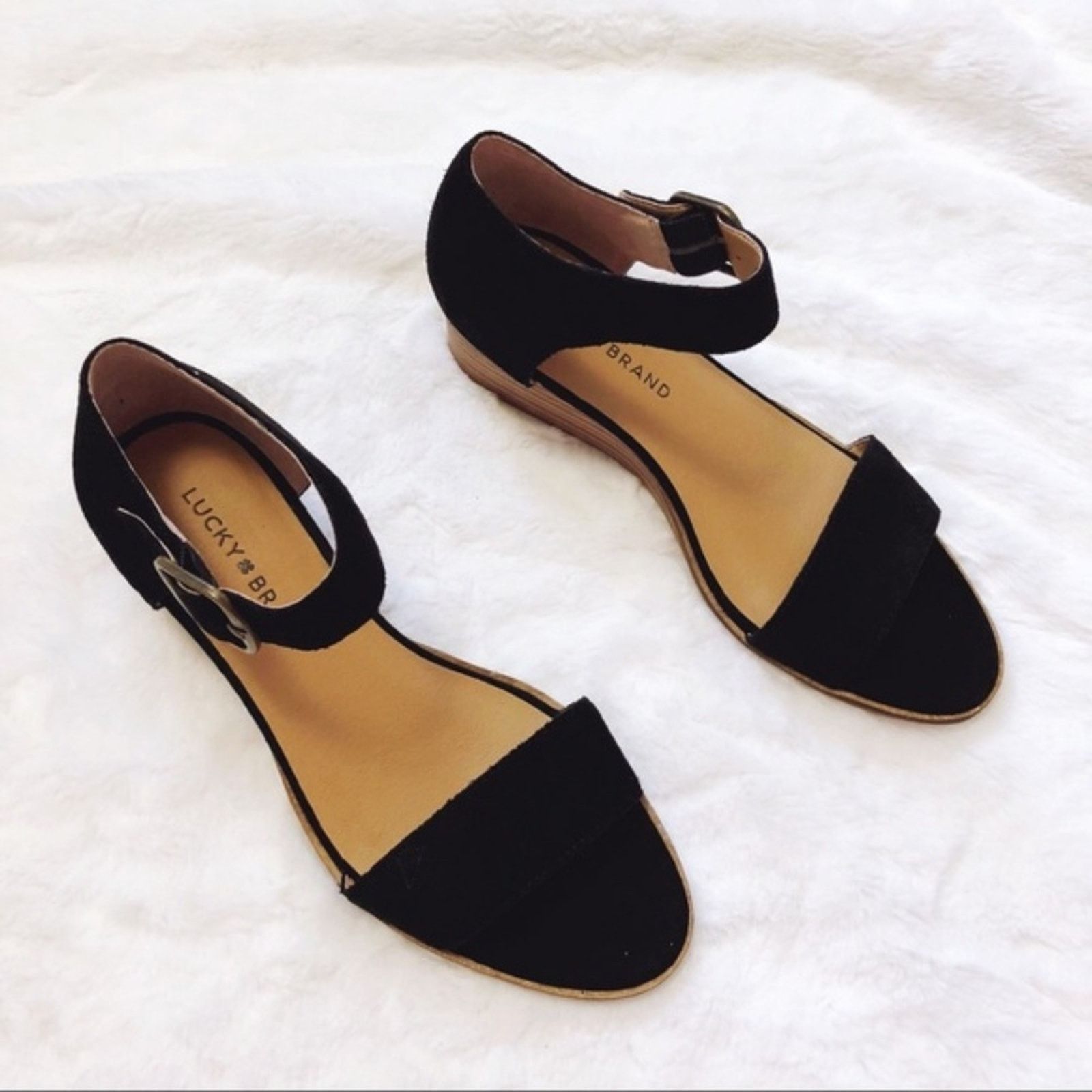 Lucky Brand Lucky Brand Black Riamsee Wedge Sandals Size US 7 / IT 37 - 4 Thumbnail