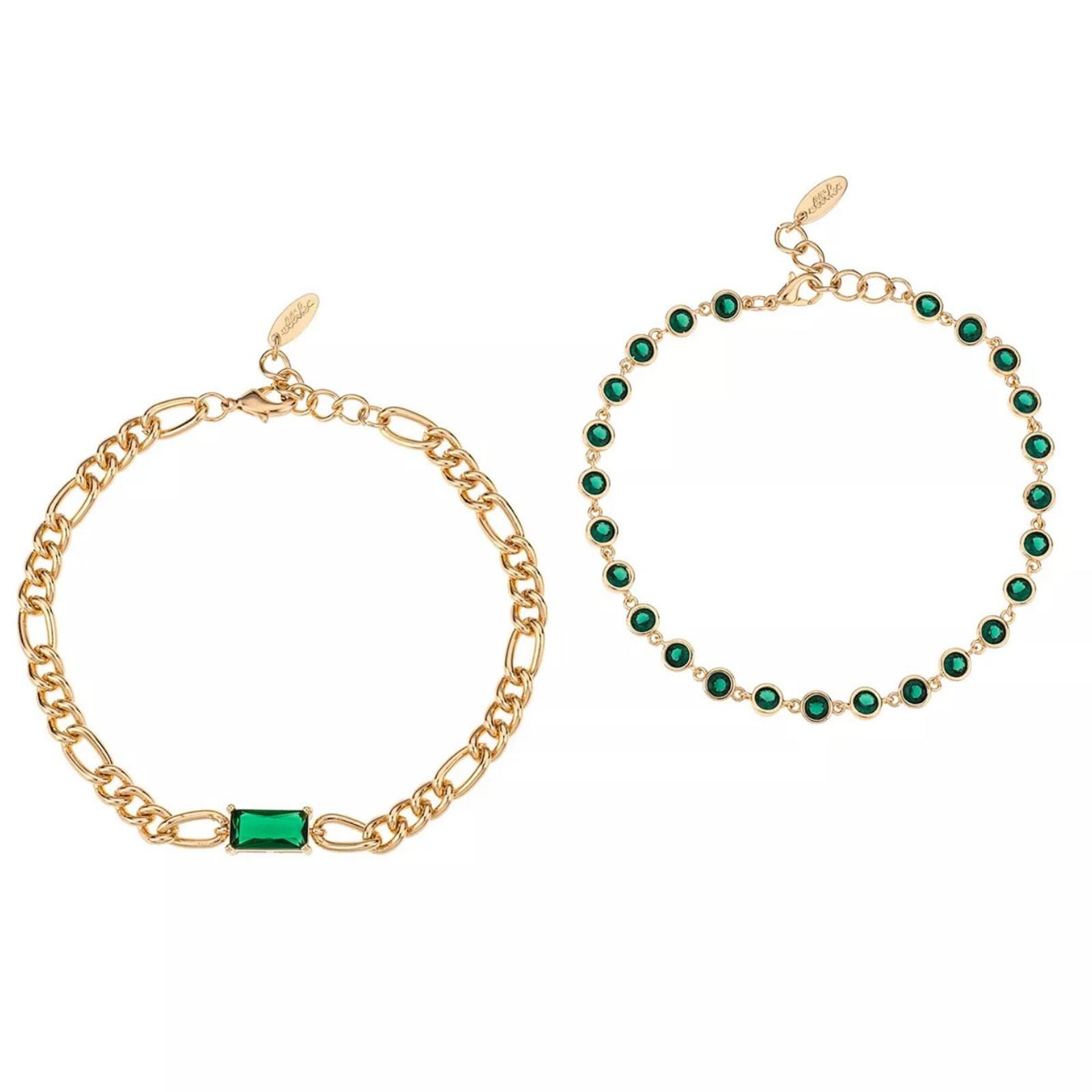 Other ETTIKA Bejeweled Emerald 18K Gold Plated Anklet Set 2 Pieces Size ONE SIZE - 1 Thumbnail