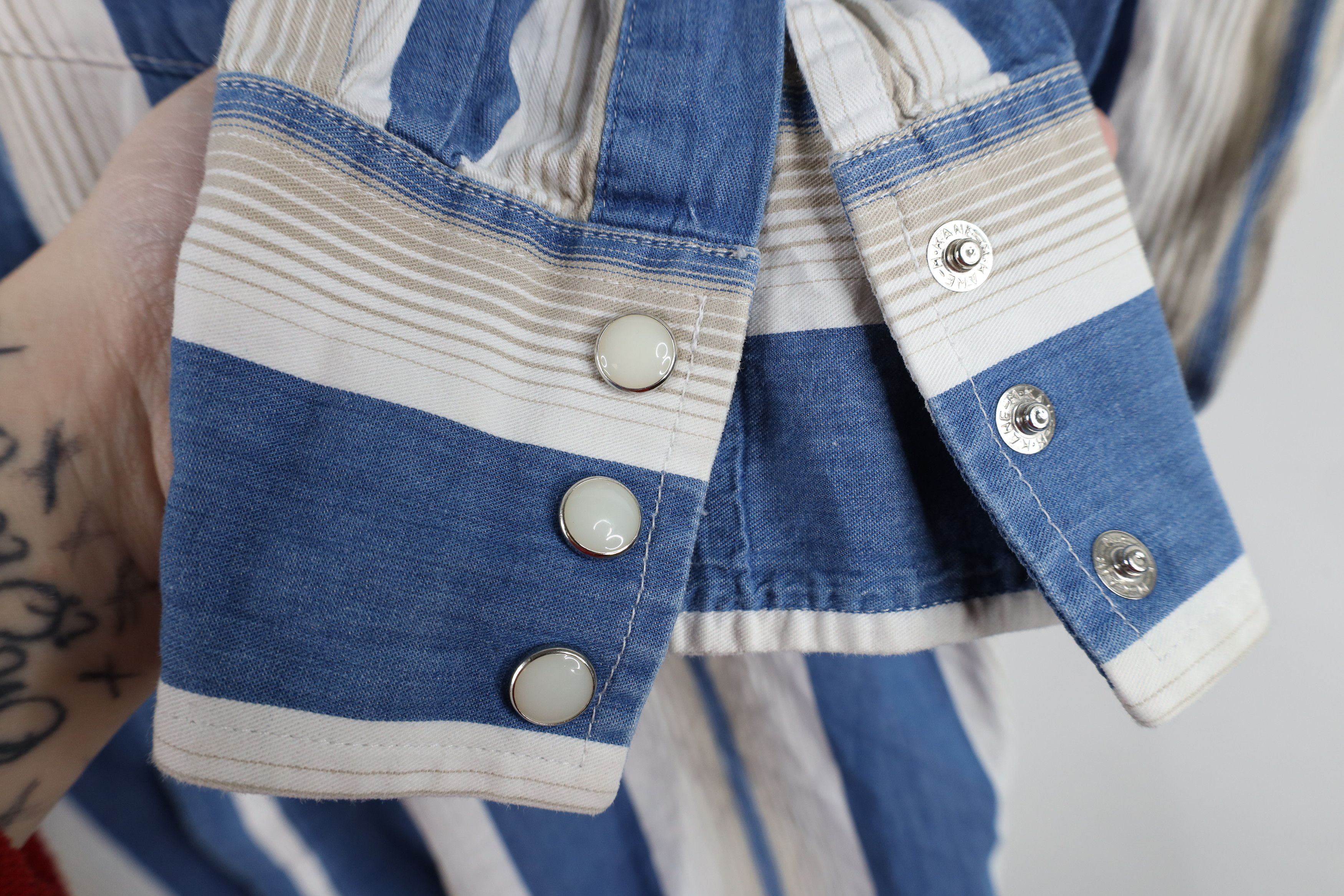 Vintage × Wrangler Vintage 90s Wrangler Striped Western Snap Button Shirt Blue Size US XXL / EU 58 / 5 - 5 Thumbnail