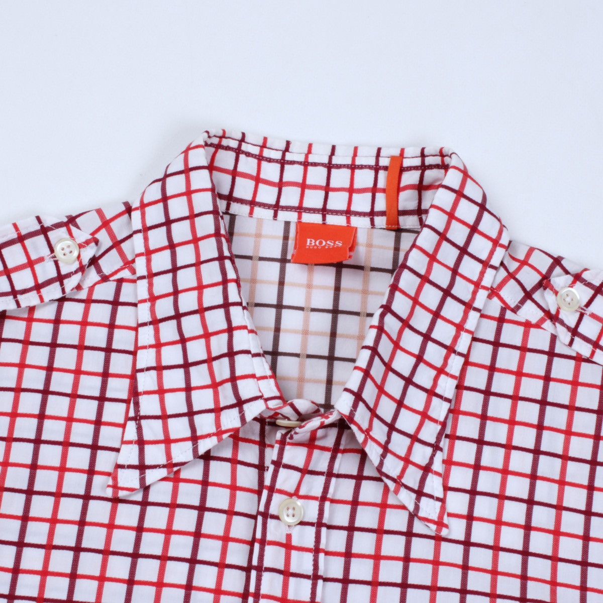 Hugo Boss × Vintage HUGO BOSS Orange Vintage White Red Plaid Long Sleeve Shirt Size US L / EU 52-54 / 3 - 5 Thumbnail