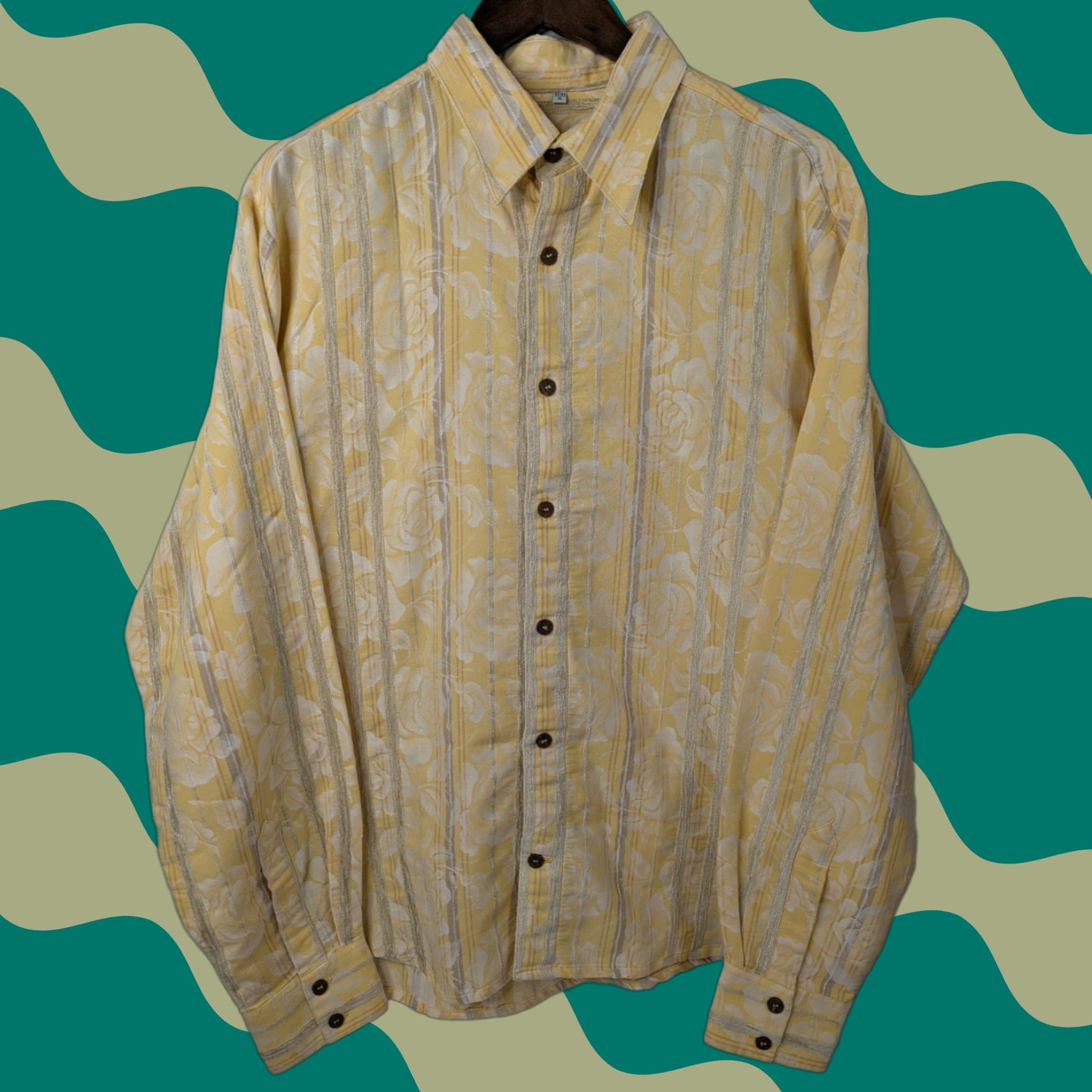 Vintage Georg Roth Mens Button Shirt XL Floral Rose Yellow Striped Long Sleeve Size US XL / EU 56 / 4 - 1 Thumbnail