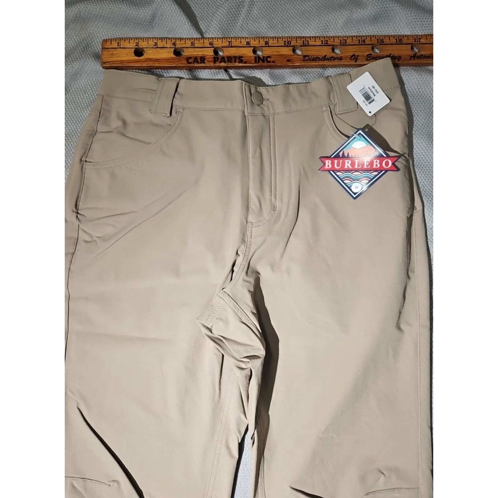 Vintage burlebo Challenger Pants Mens M Beige Chino Knit Polyester Spandex Regular Straight Front Pocket Logo 30in Inseam Vintage No Size US 31 - 2 Thumbnail