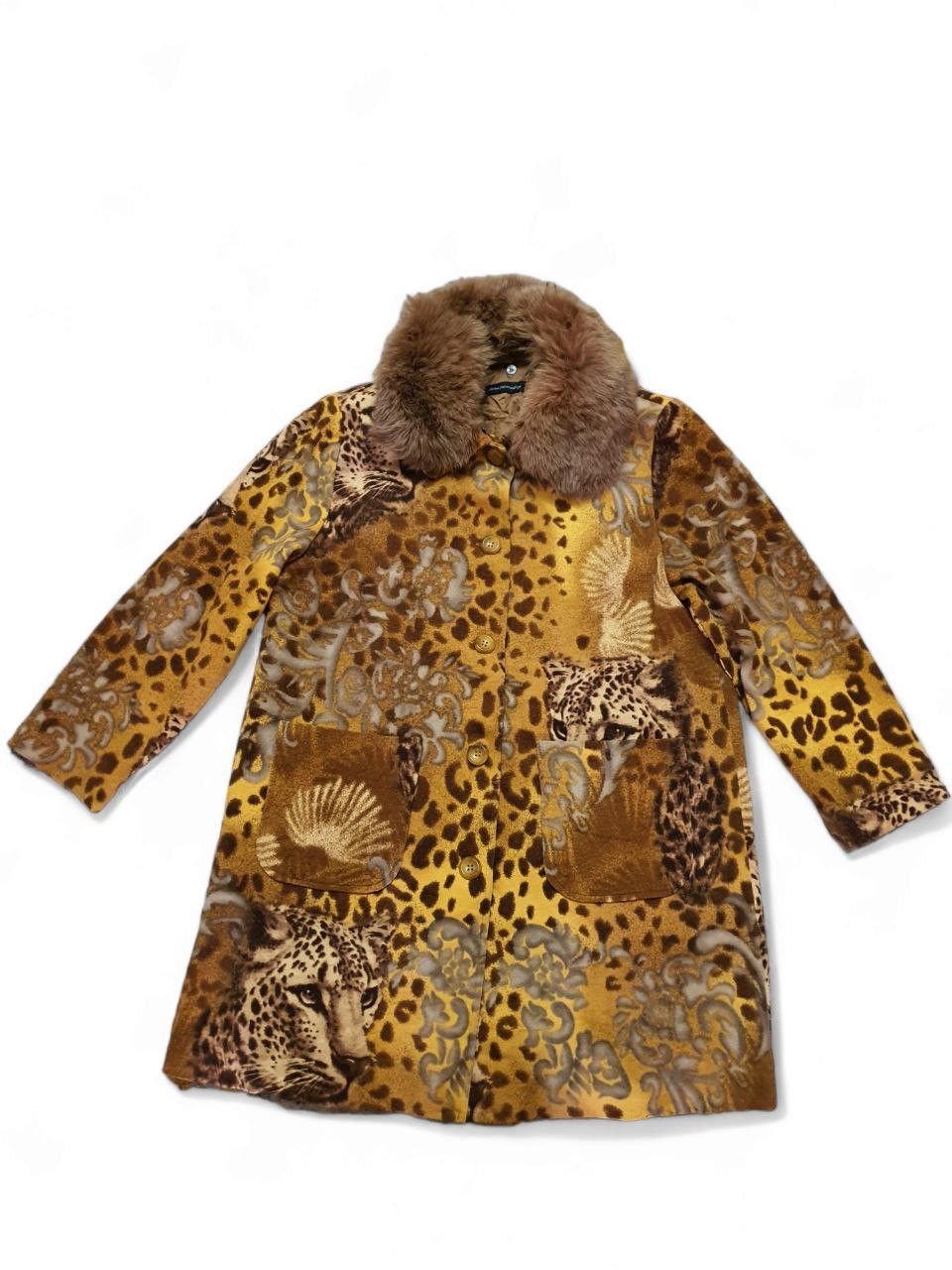 Vintage vintage 90s leopard print faux fur collar coat Size L / US 10 / IT 46 - 2 Thumbnail