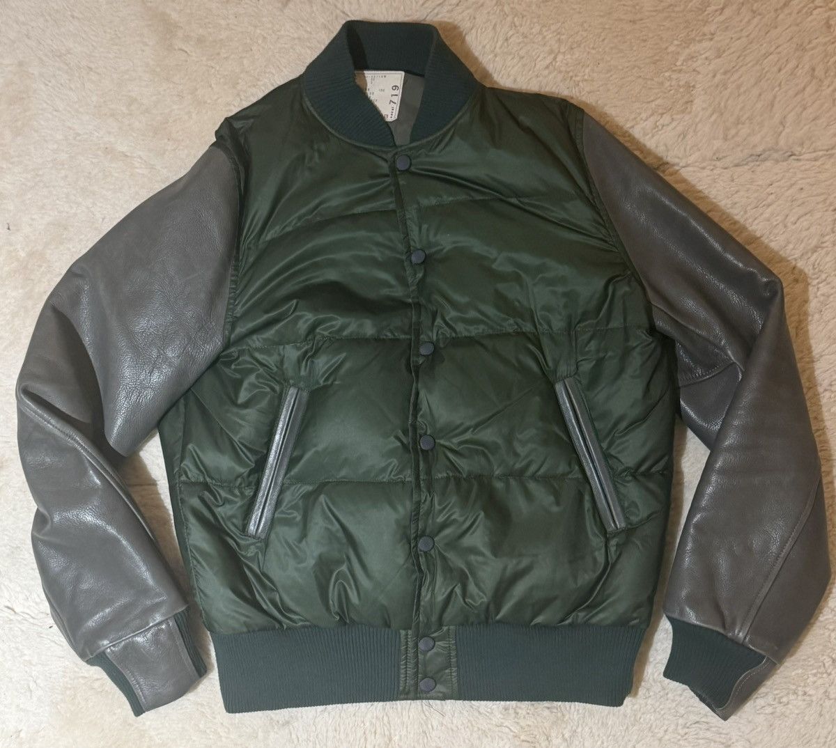 Sacai Green/ Grey Leather Sacai Varsity Jacket Size US L / EU 52-54 / 3 - 1 Thumbnail