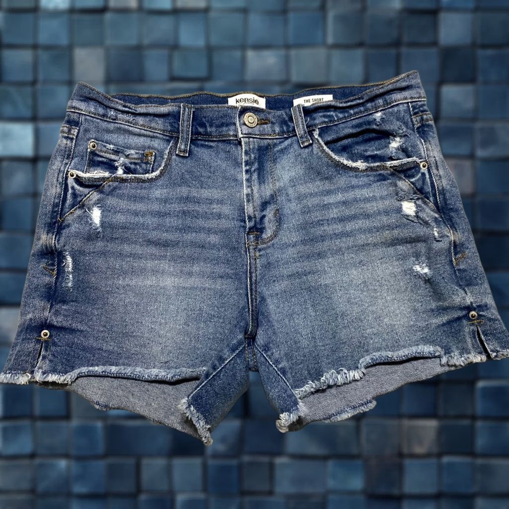 Vintage Kensie Jeans Womens 8 Blue Denim Medium Wash Distressed Cut-Off Mid Rise Shorts 5-Pocket Regular Inseam 4 in Summer Casual Womens Size 30" / US 8 / IT 44 - 1 Thumbnail