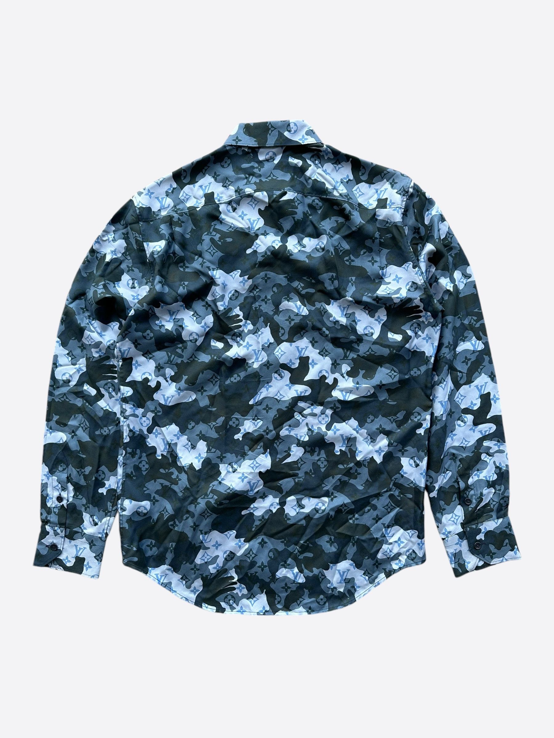 Louis Vuitton Louis Vuitton Blue Camouflage Monogram Silk Button Up Shirt Size US M / EU 48-50 / 2 - 2 Thumbnail
