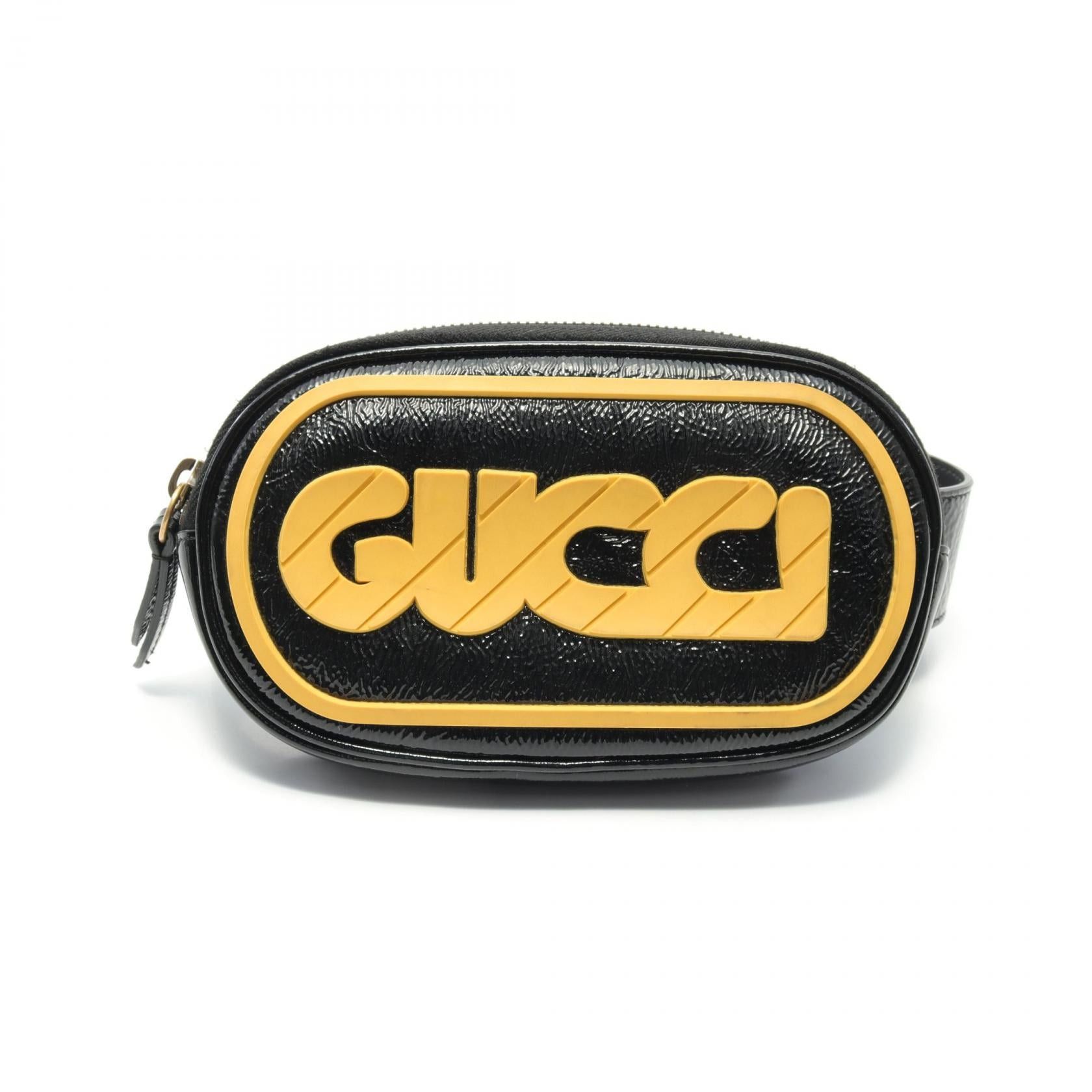 Gucci Game Patch Logo Belt Bag Body Waist Patent Leather Black