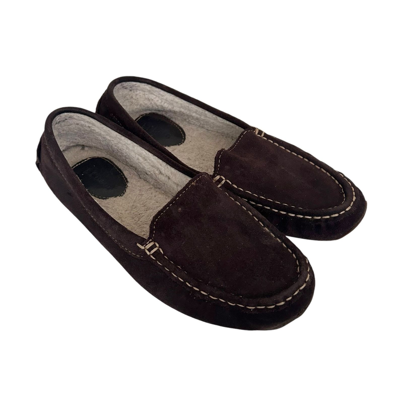 L.L. Bean LL Bean Brown Suede Sherpa Lined Slippers Moccasins Sz 9 Size US 9 / IT 39 - 2 Thumbnail