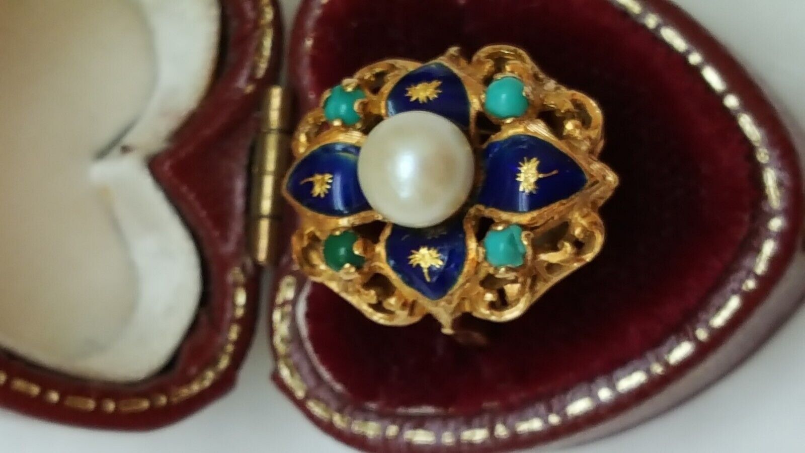 Other Art Deco Enamel 750(18K) Yellow Gold Pearl Turquoise Ring Size ONE SIZE - 1 Thumbnail