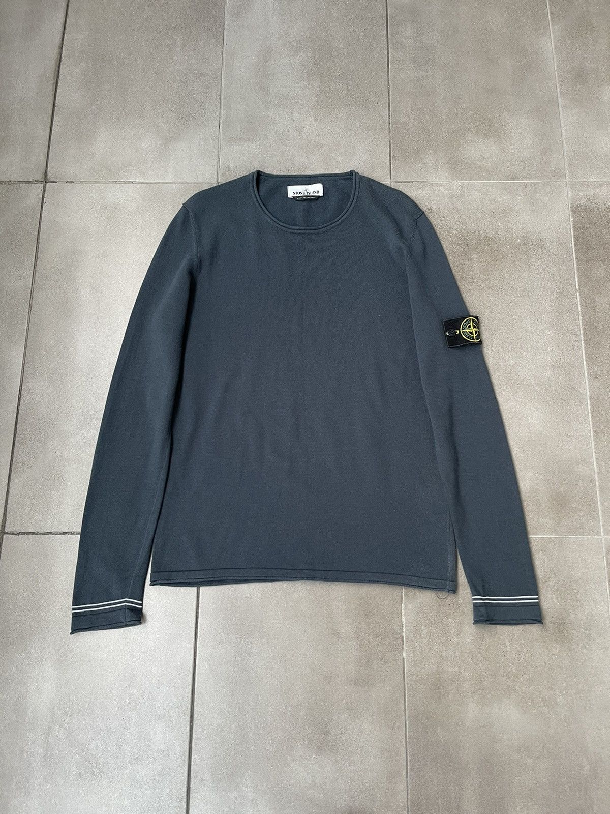 Stone Island Stone Island Navy Grey Striped White Sleeve Thin Sweater Size US M / EU 48-50 / 2 - 2 Thumbnail