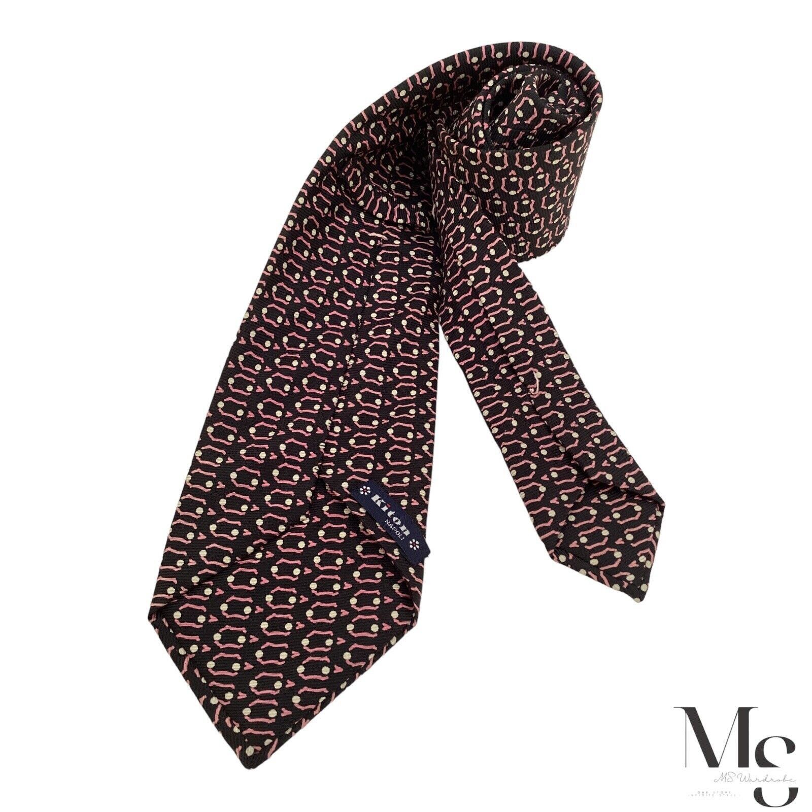 Kiton KITON NAPOLI 7Fold XL Black Geometric Silk Tie Made In Italy Size ONE SIZE - 2 Thumbnail