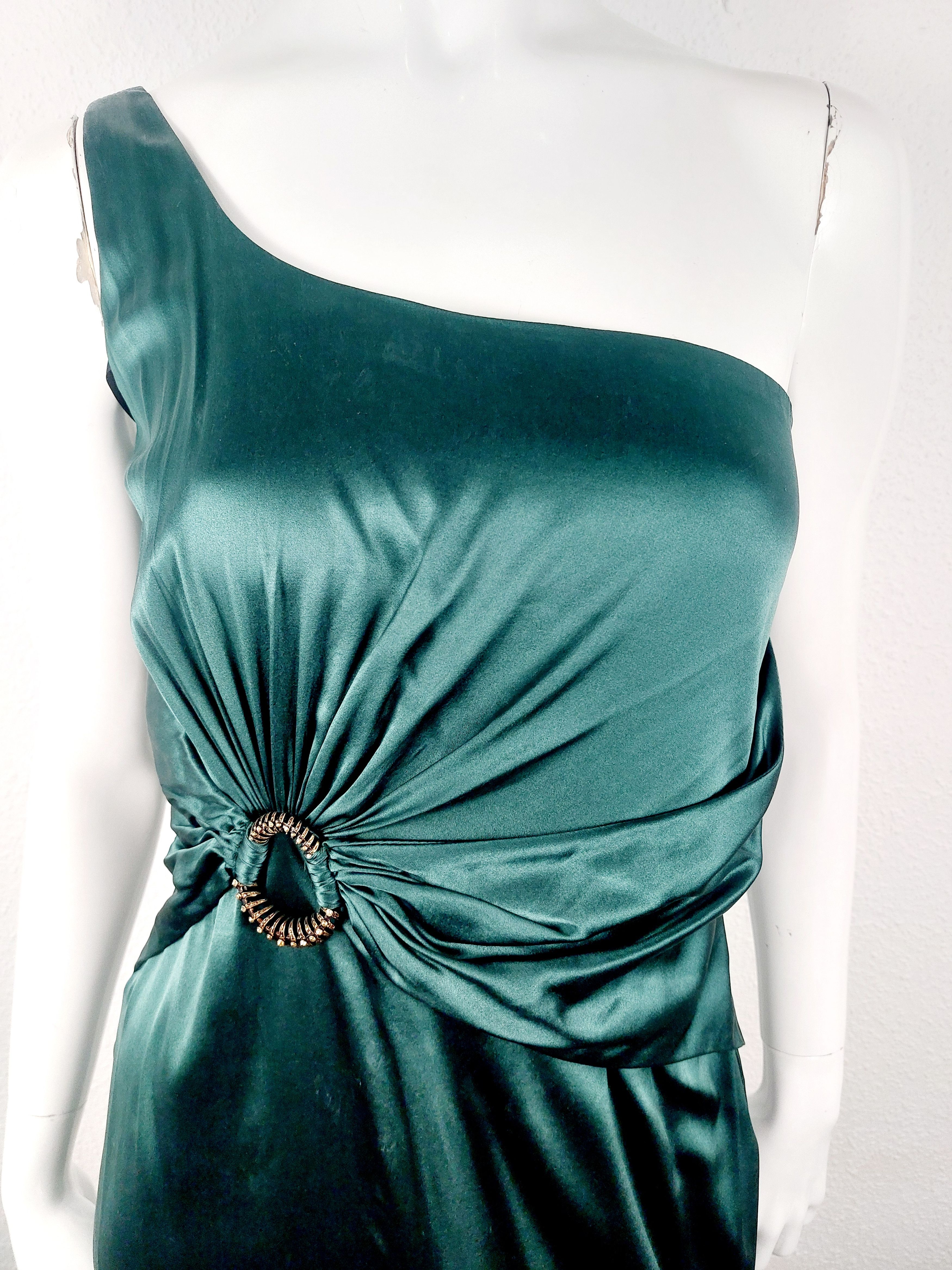 Roberto Cavalli Roberto Cavalli Green silk asymmetrical Brooch Dress Size S / US 4 / IT 40 - 5 Thumbnail