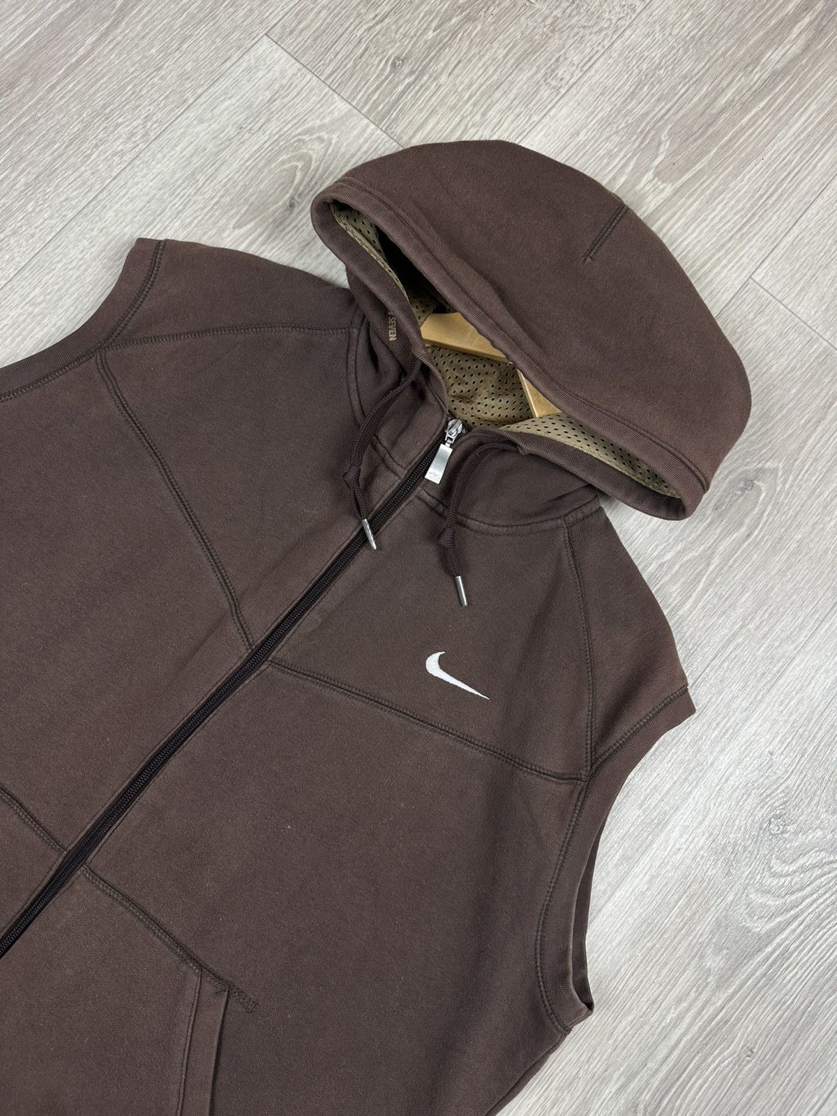 Nike × Vintage Vintage NIKE Hooded Brown Vest Swoosh Drill Size US L / EU 52-54 / 3 - 2 Thumbnail