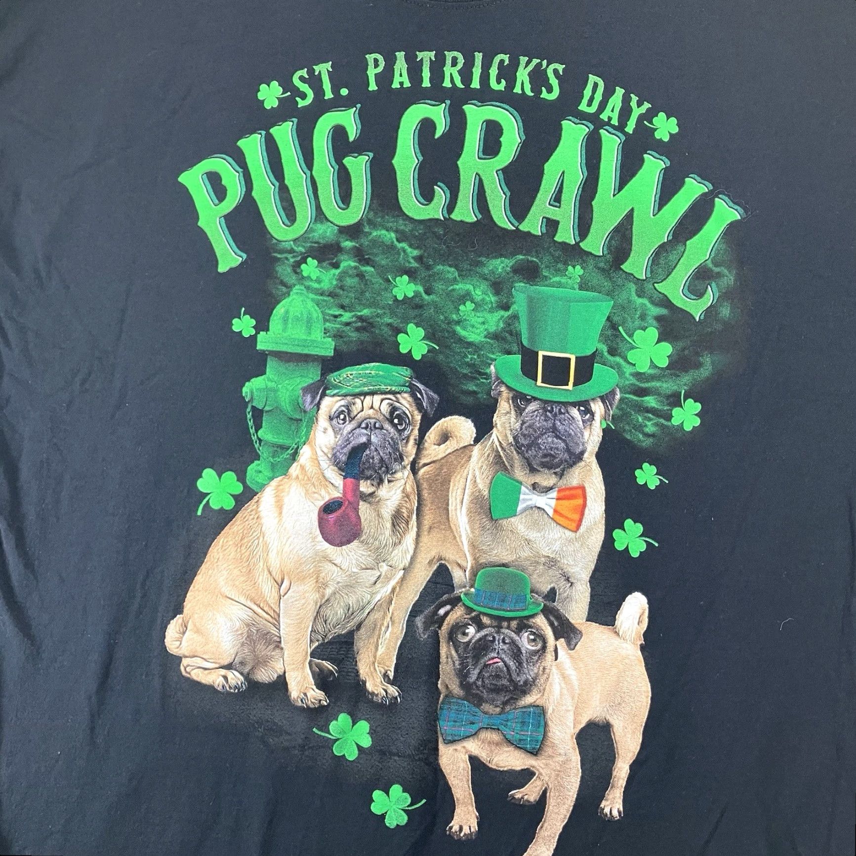 Fruit Of The Loom VINTAGE Fruit of the Loom Men’s T-Shirt 2XL Black Short Sleeve Pug Dog St. Patrick’s Day Funny Graphic Size US XXL / EU 58 / 5 - 3 Thumbnail