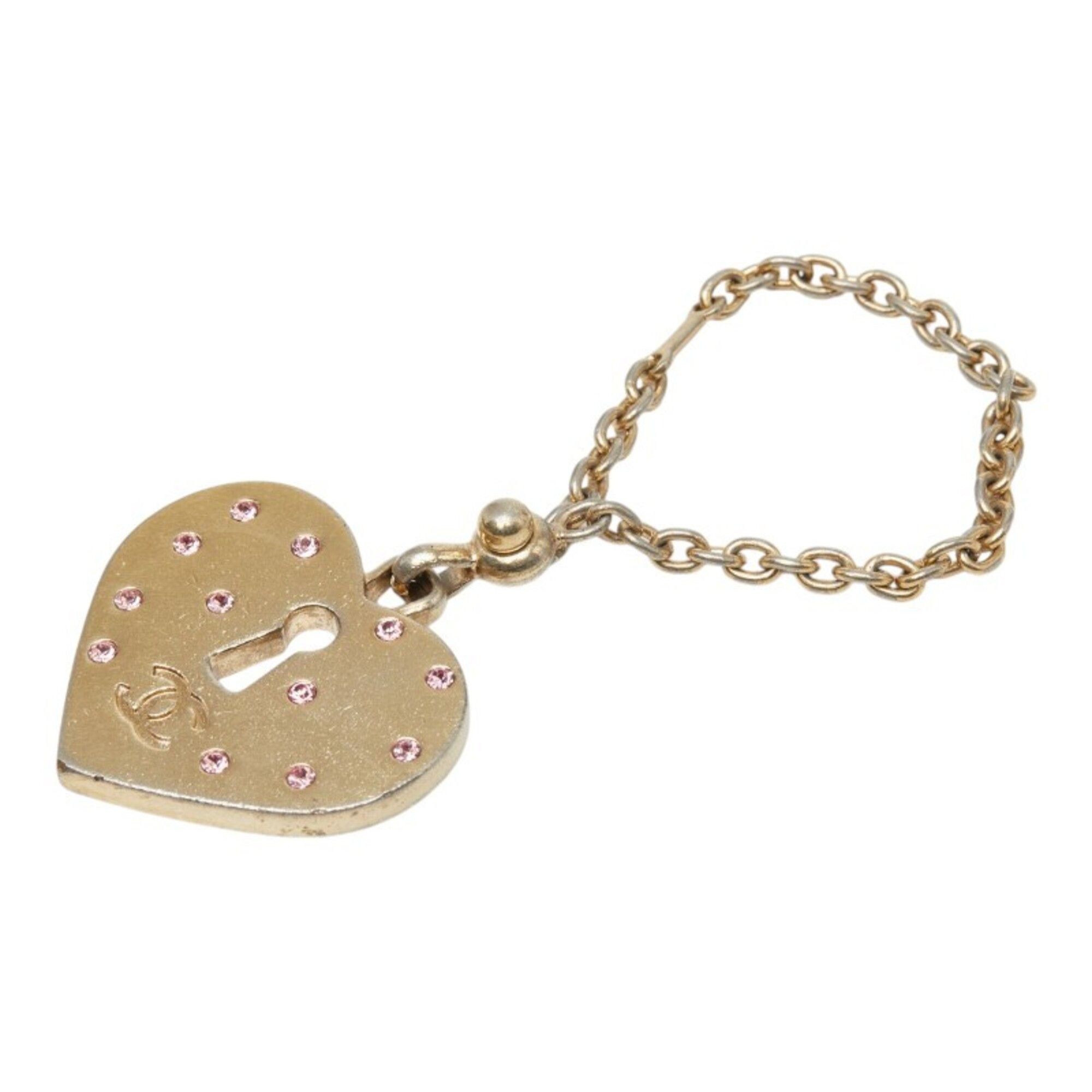 Chanel Chanel Coco Mark Heart Motif Accessory Bag Charm Keychain Gold Rhinestone Plated Women's CHANEL Size ONE SIZE - 1 Thumbnail