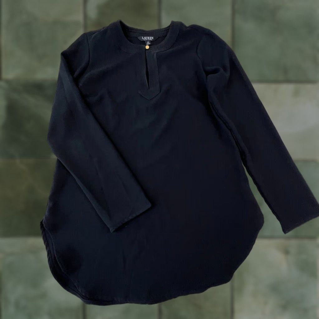 Ralph Lauren Lauren Ralph Lauren Women's Small Black Long Sleeve Tunic Blouse Top Size S / US 4 / IT 40 - 1 Thumbnail