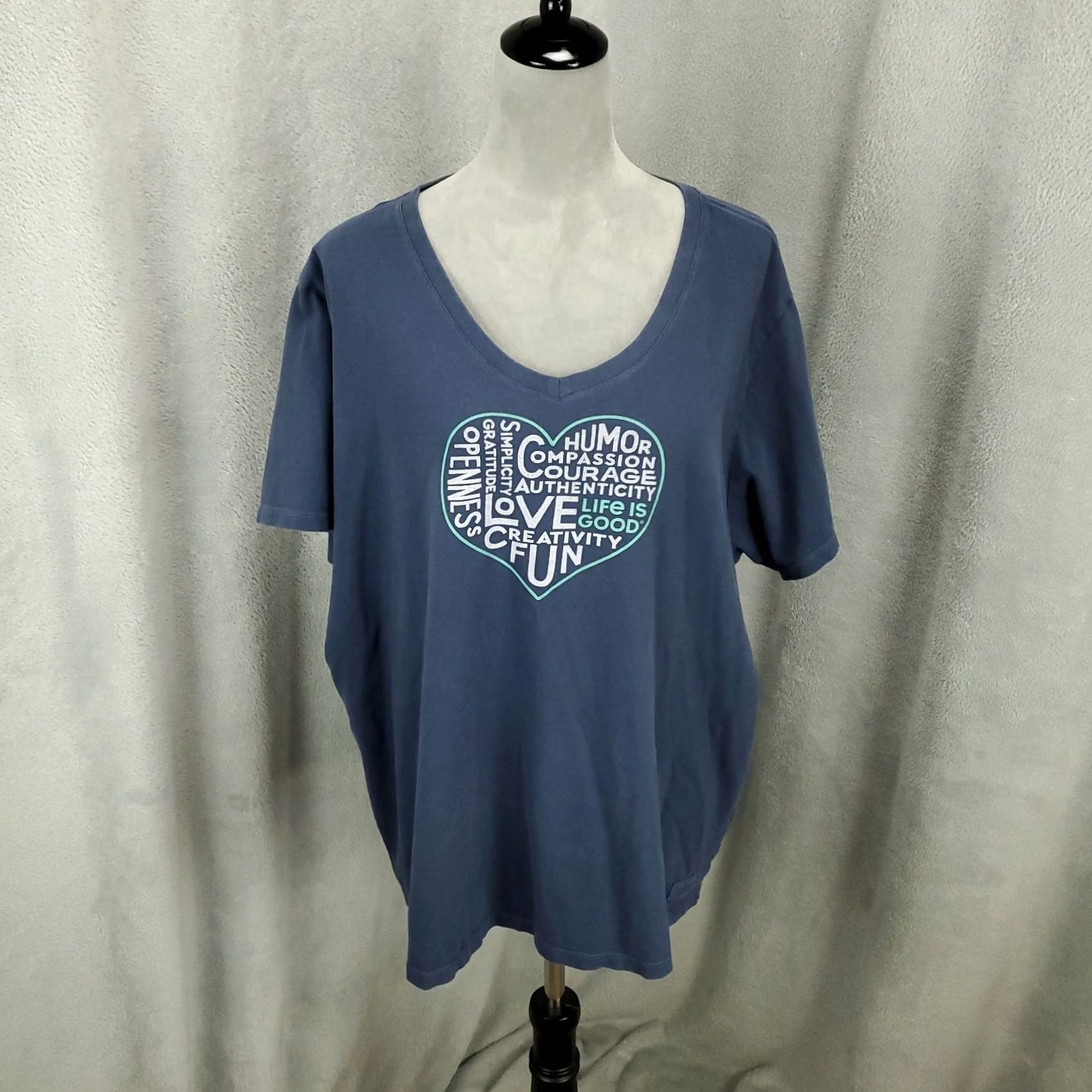 Life is Good Life is Good Shirt Womens 3XL Navy Love Heart Word Cloud Scoop Neck Tee XXXL Size XXL / US 16-18 / IT 52-54 - 2 Thumbnail