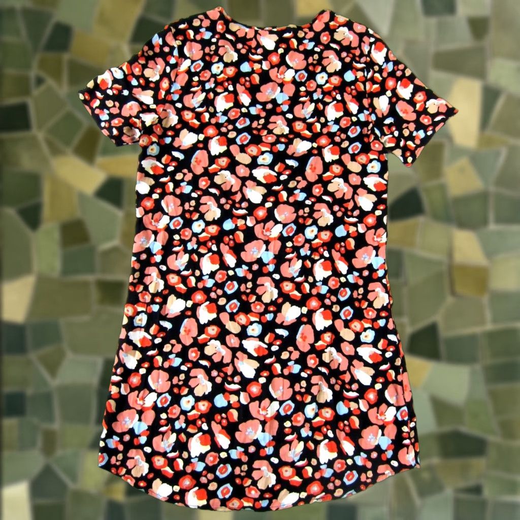 Vintage Complot Black Blue Pink Yellow Floral Short Sleeve Tunic Shift Dress Women XS Size 26" / US 2 / IT 38 - 1 Thumbnail