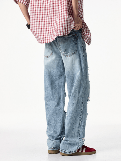 Japanese Brand × Jean American style trendy heavy distressed straight ripped jeans Size US 32 / EU 48 - 4 Thumbnail
