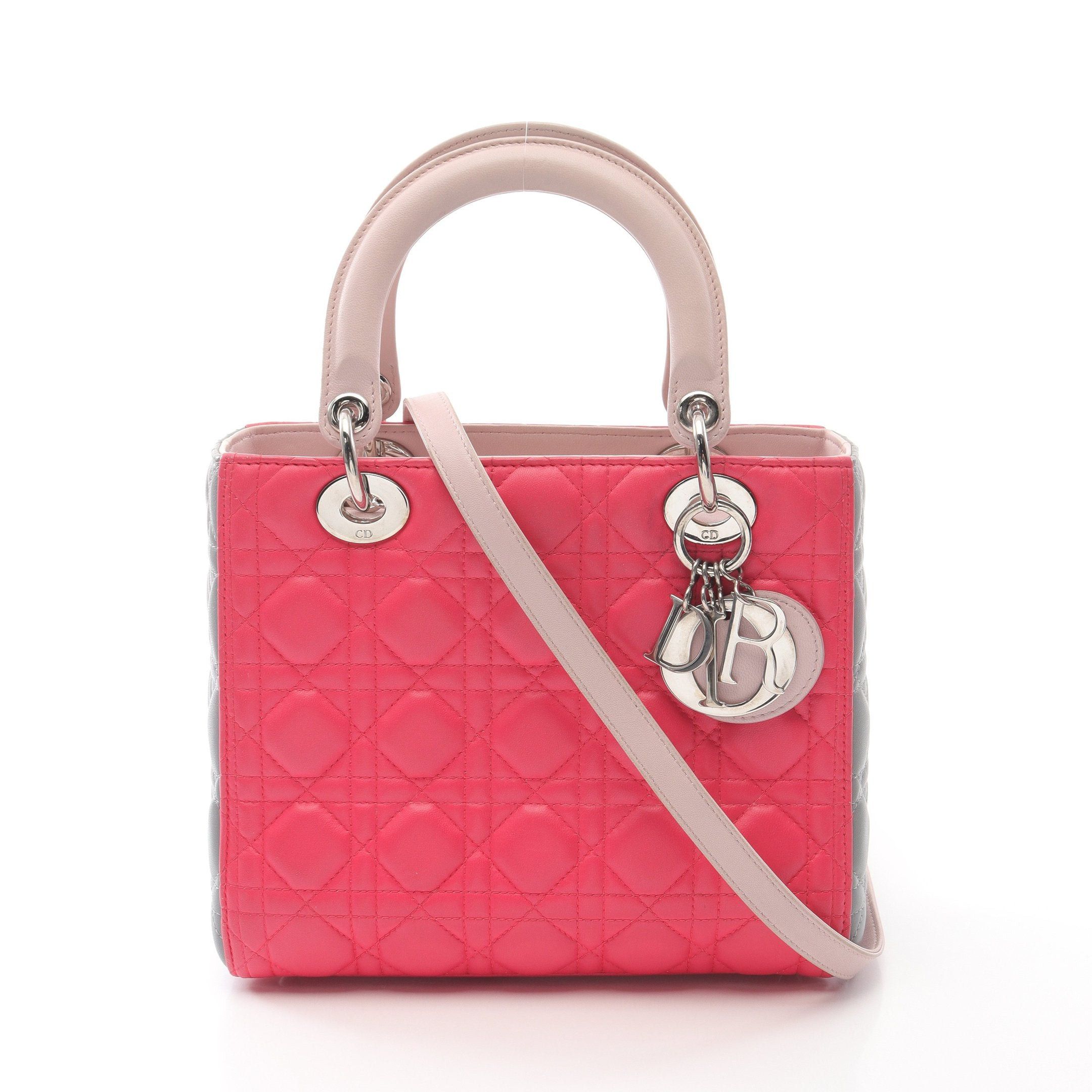 Dior Dior Lady Dior Canage Handbag Leather Pink Light Gray Size ONE SIZE - 1 Thumbnail