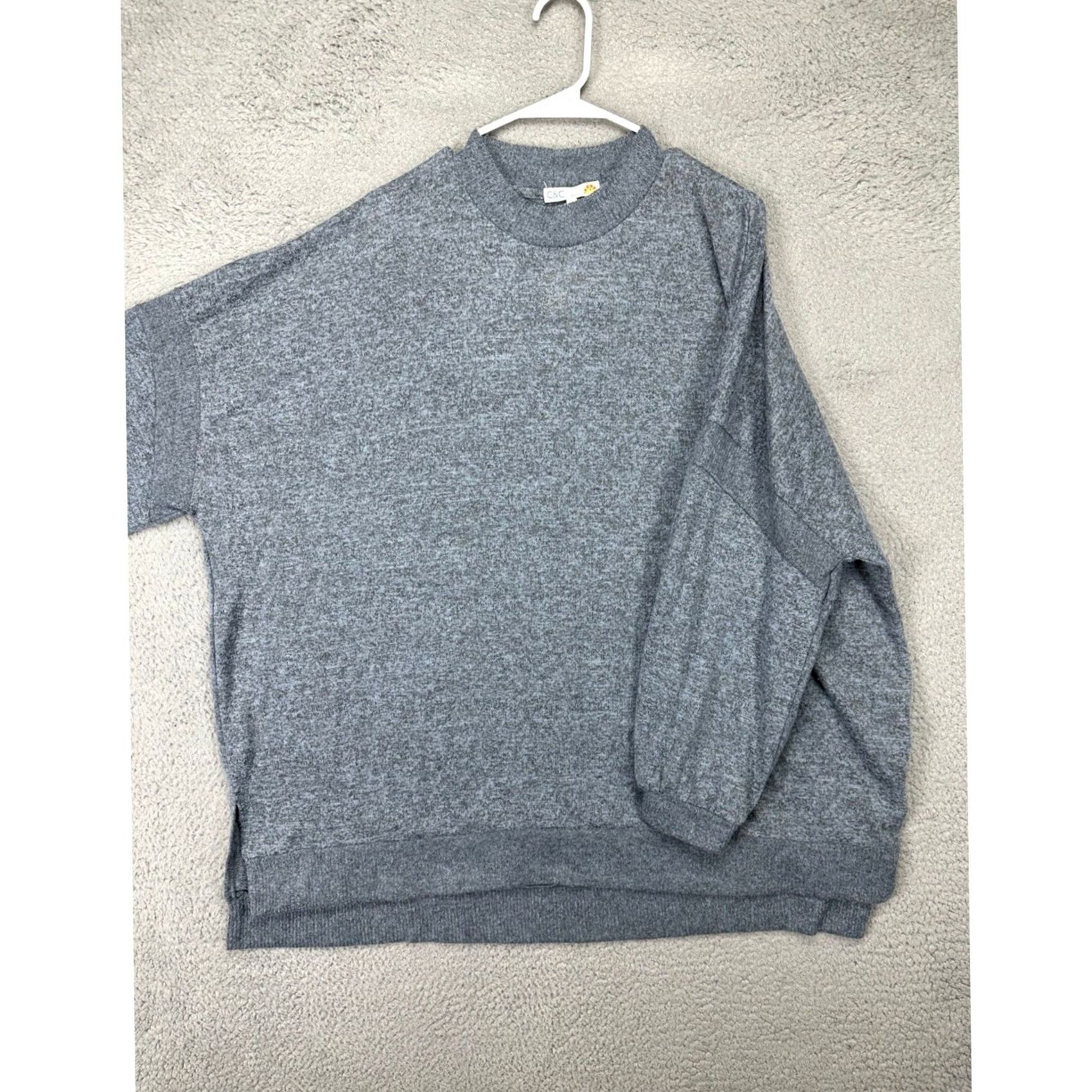 Vintage C&C California Sweater Dolman Sleeve Mock Neck Pullover Heather Gray 3X Womens Casual Pullover Knit Marled Relaxed Fit Oversized Size XXL / US 16-18 / IT 52-54 - 2 Thumbnail