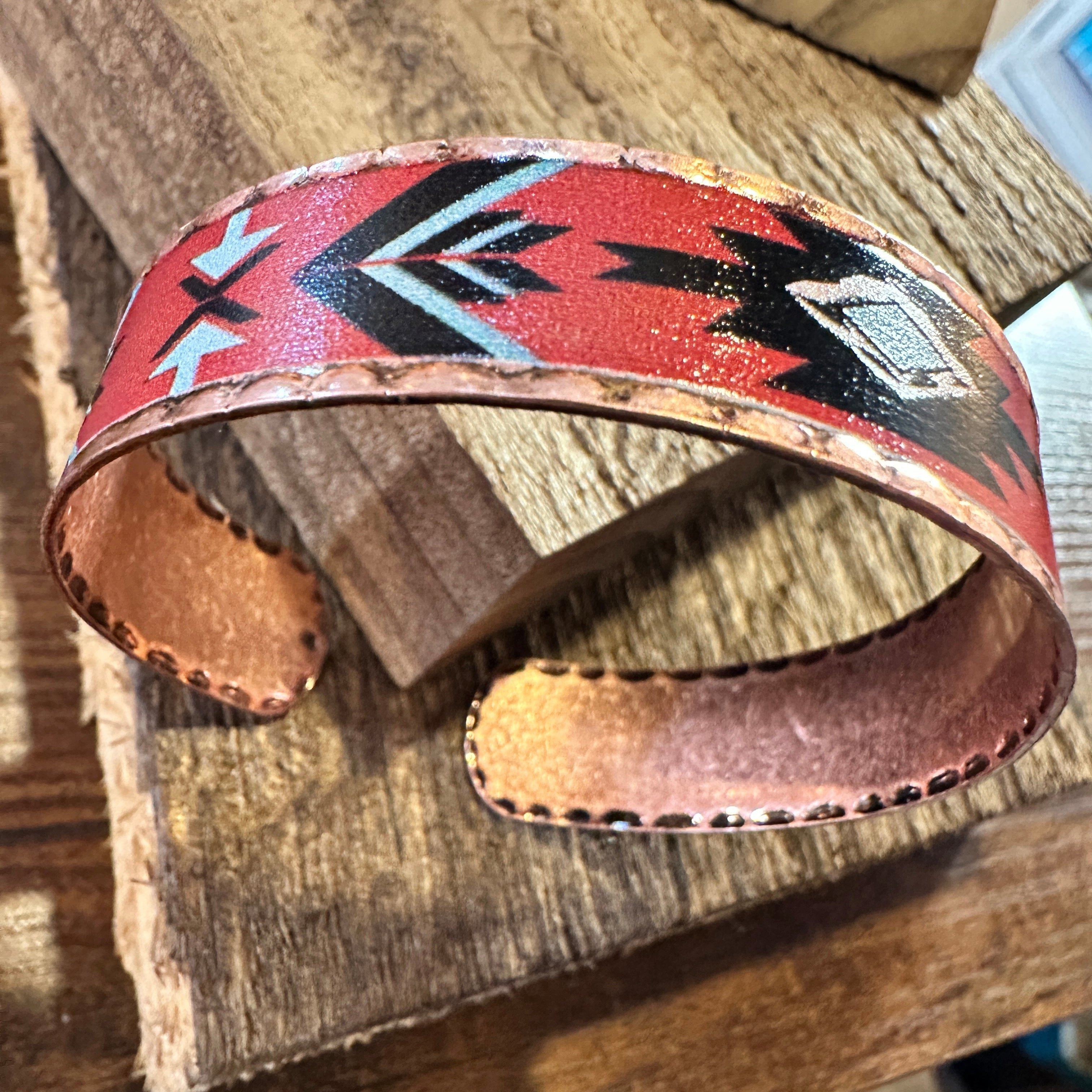 Other Handmade Boho Native American Aztek Copper Narrow Cuff Brace Size ONE SIZE - 7 Thumbnail