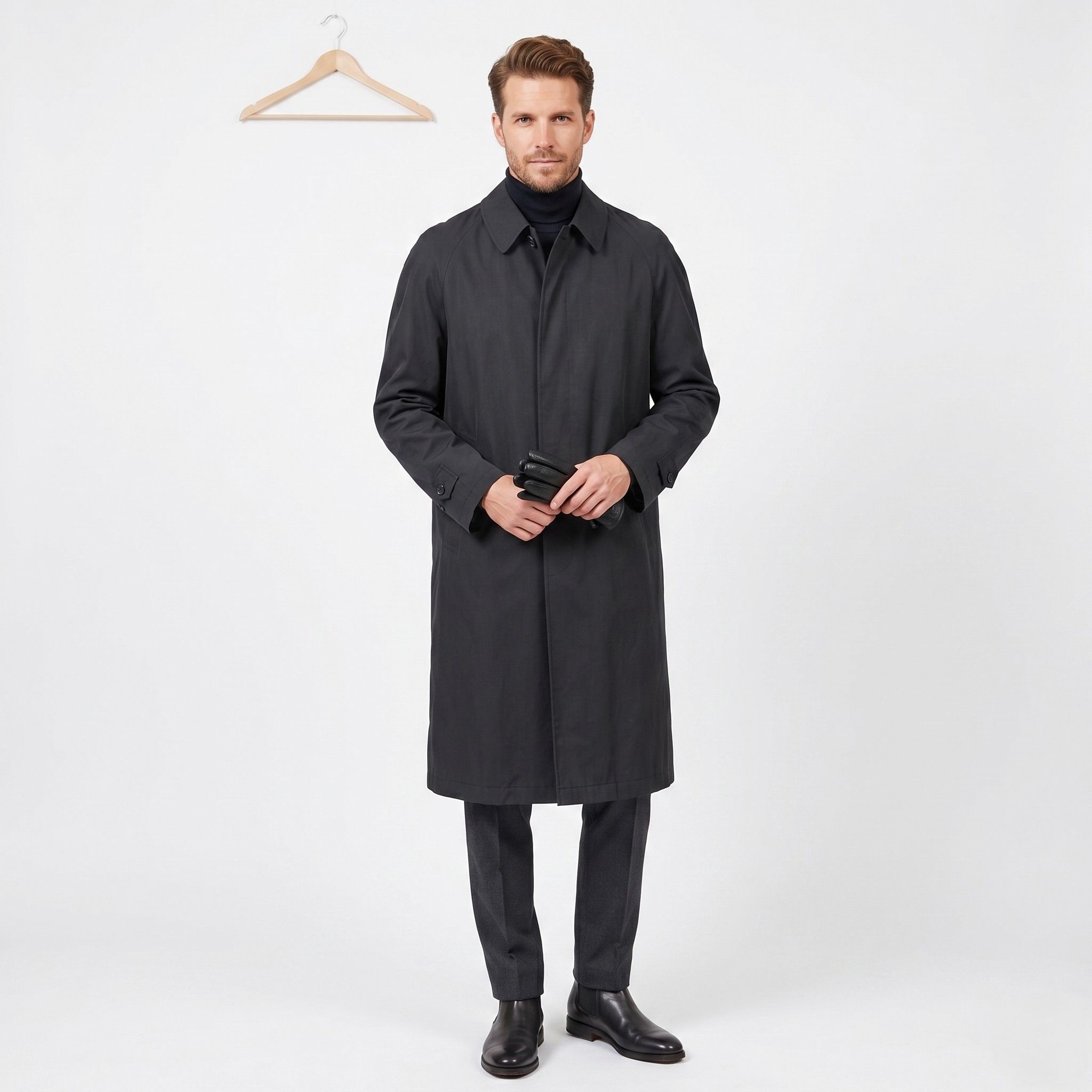 Vintage Baker Street Men 42 L Long Coat Black Design in Italy 3114 Size US L / EU 52-54 / 3 - 1 Thumbnail