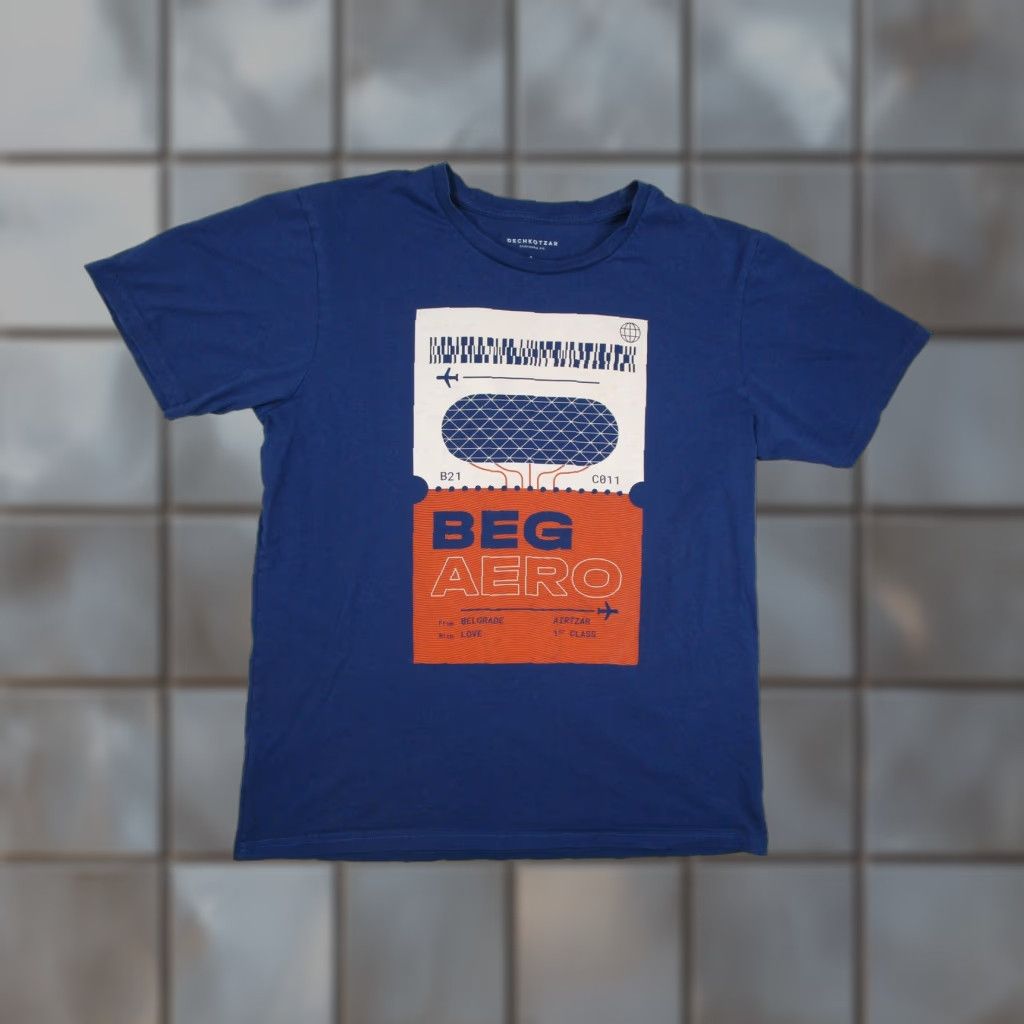 Vintage Dechkotzar Shirt Mens Large Blue BEG AERO Belgrade Airplane Graphic Tee Travel Size US L / EU 52-54 / 3 - 1 Thumbnail