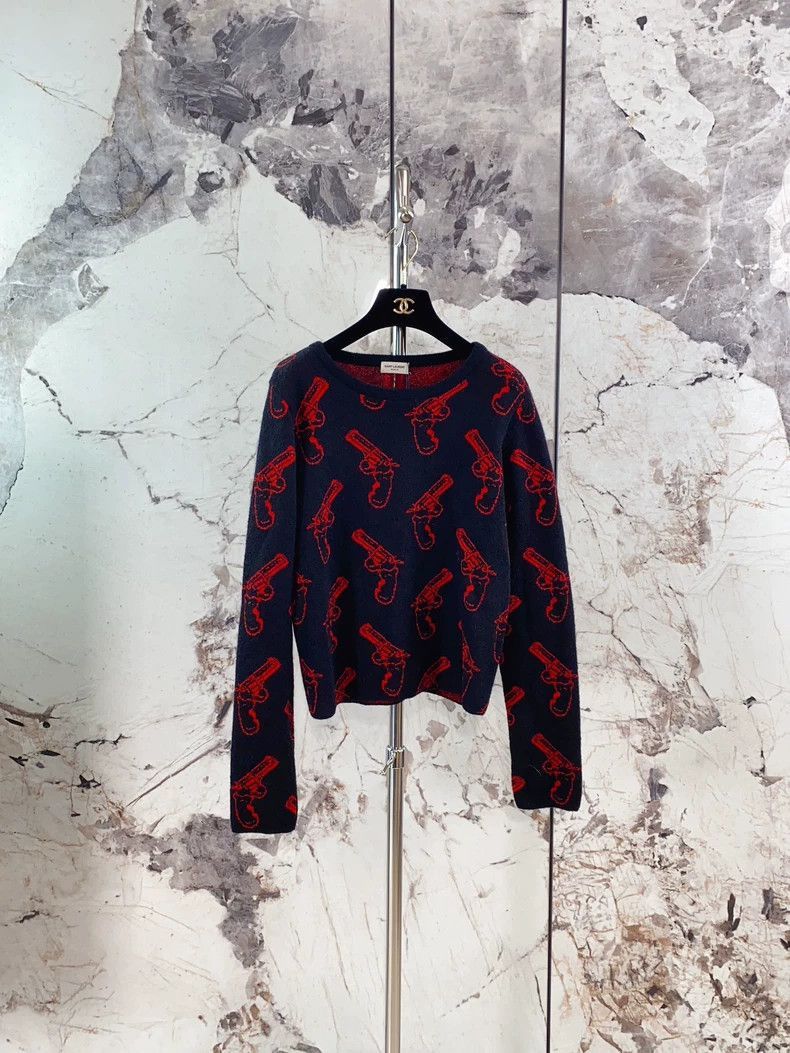 Saint Laurent Paris Saint Laurent Paris Red pistol printed wool knitted sweater Size US L / EU 52-54 / 3 - 1 Thumbnail