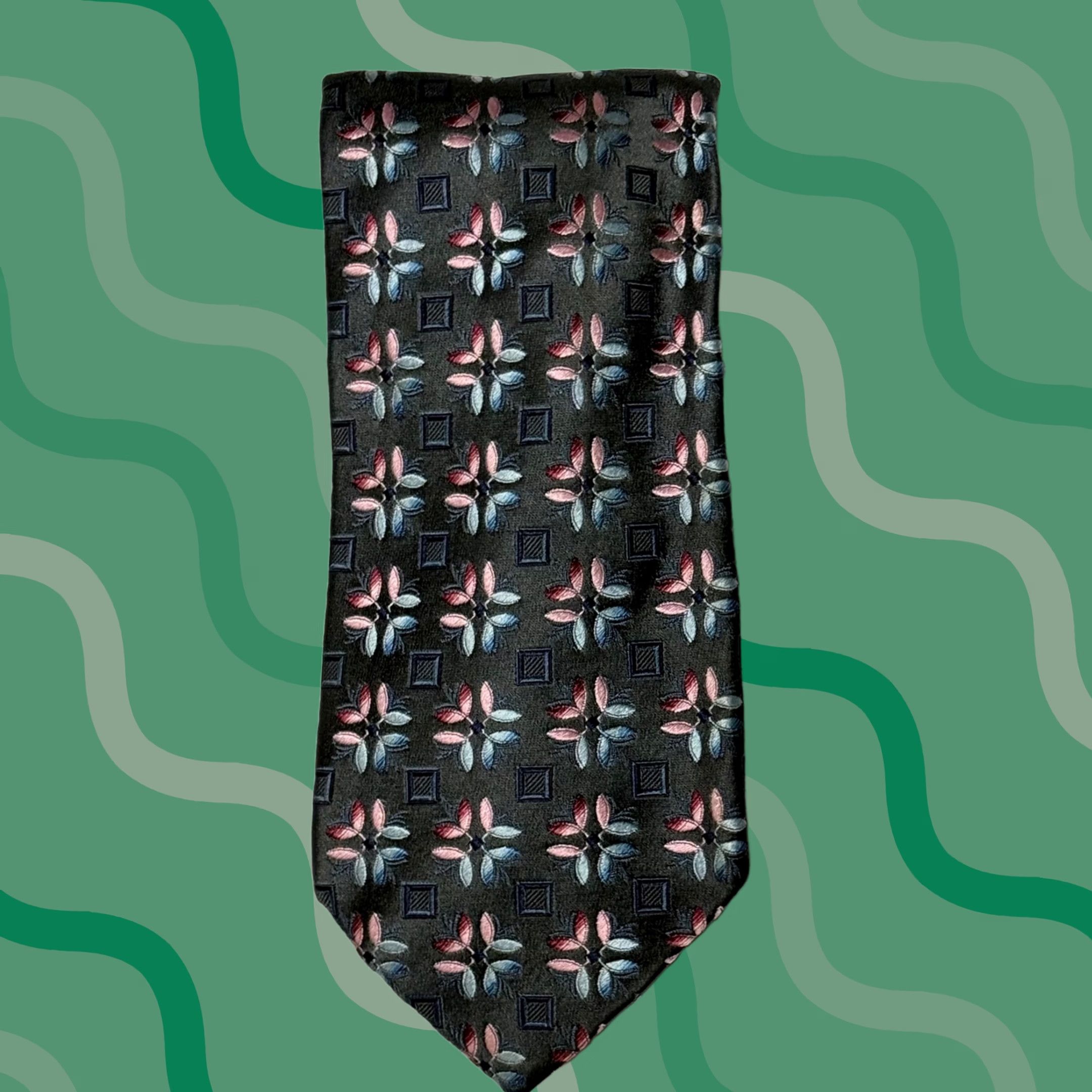 Ermenegildo Zegna VINTAGE Ermenegildo Zegna Tie Mens Gray Pink Jacquard Geometric Floral Silk Luxury Size ONE SIZE - 1 Thumbnail