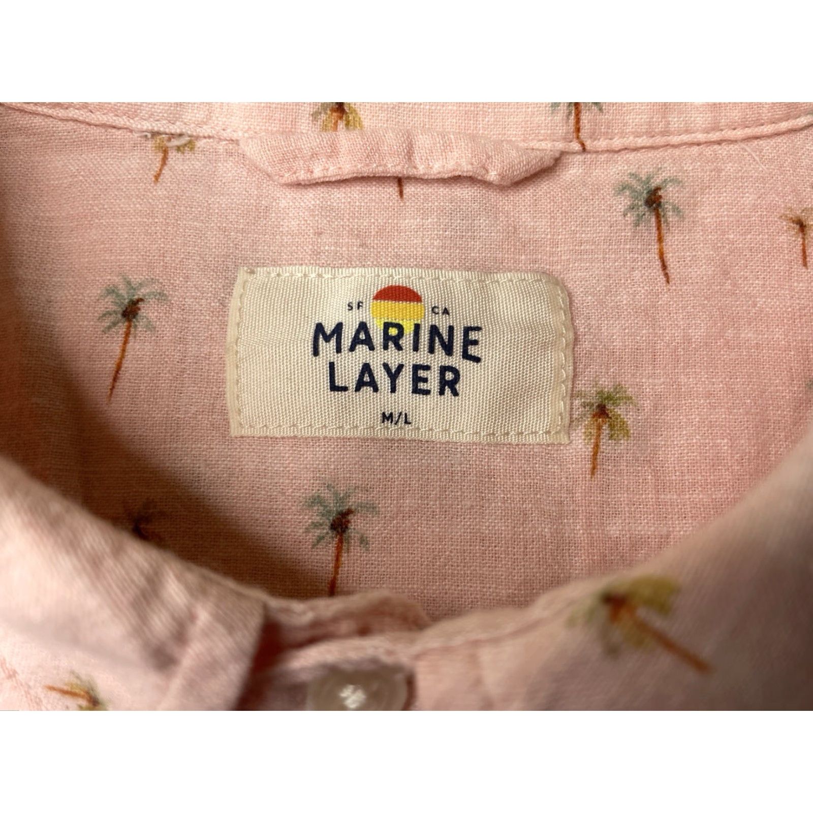Marine Layer Marine Layer Pink Cotton Button-Down Shirt With Palms M/L User: Marine Layer Pink Cotton Button-Down Shirt with Palms M/L Size US M / EU 48-50 / 2 - 3 Thumbnail