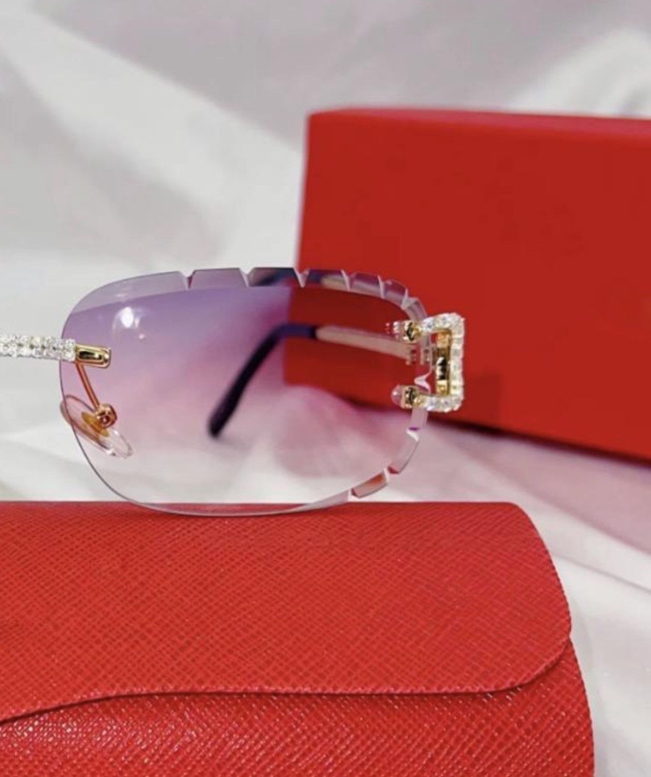 Other New Cut Purple Pink Lens Sunglasses square Rimless Sunglasse Size ONE SIZE - 4 Thumbnail