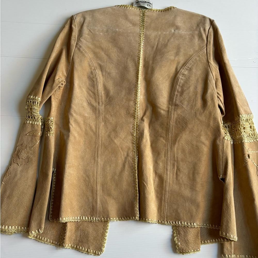 Designer Crochet embroidered Suede Vintage Y2K Boho Jacket Size M / US 6-8 / IT 42-44 - 2 Thumbnail