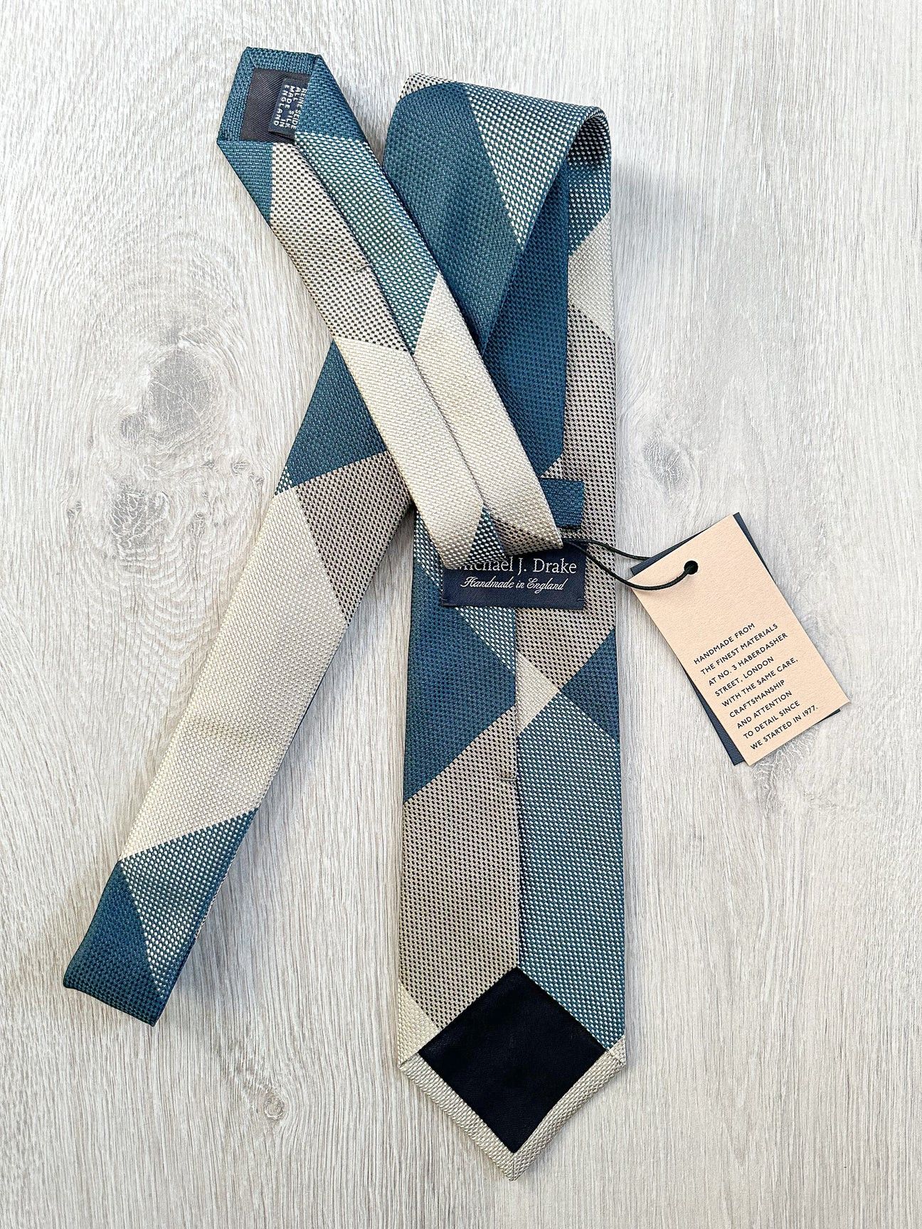 Drake's Drake's Michael J. Drake Grenadine Silk Teal Grey Tie Size ONE SIZE - 3 Thumbnail