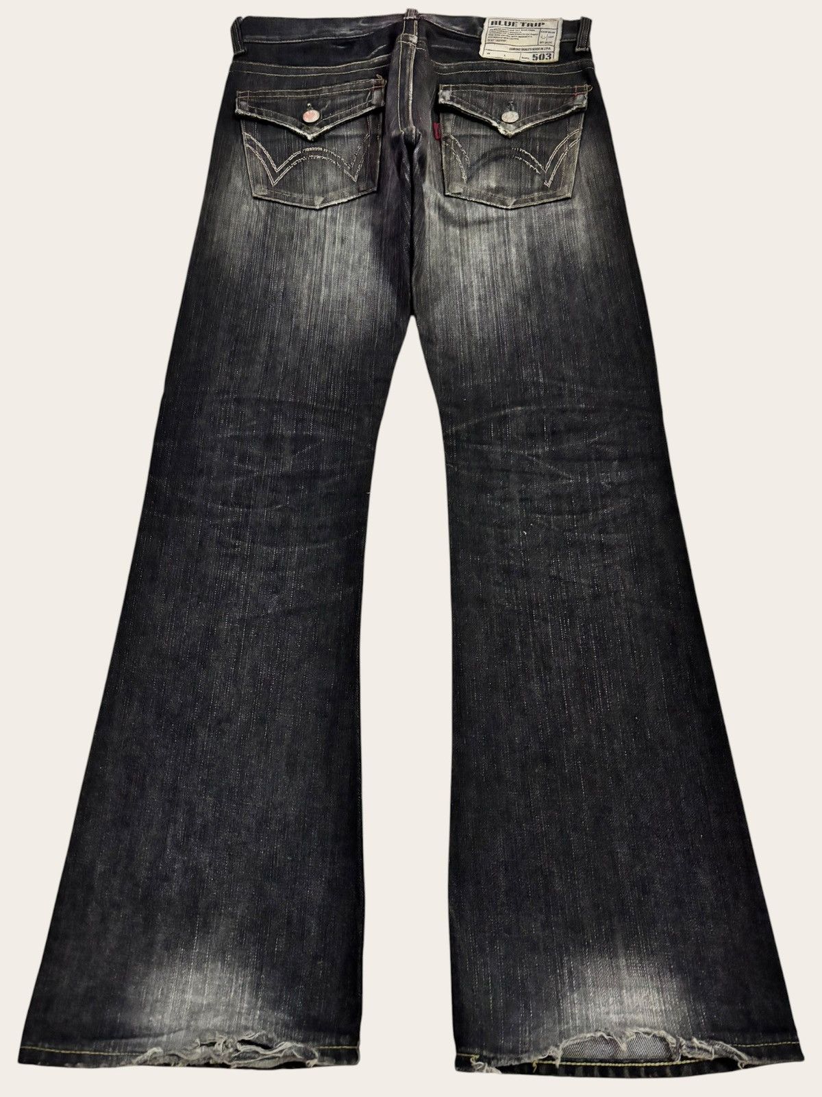 Edwin Japan Black Edwin Blue Trip Flared Distress Jeans Size US 30 / EU 46 - 1 Thumbnail