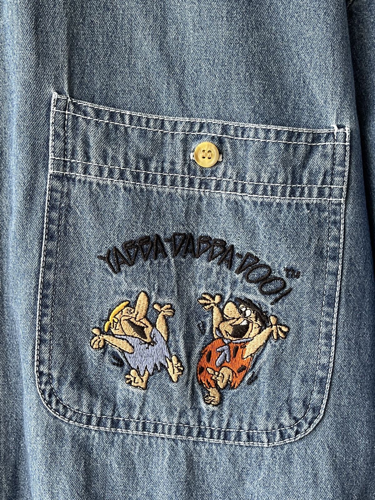 Warner Bros 90s Vintage Flintstones Embroidery Button Up Denim Shirt Size US XL / EU 56 / 4 - 3 Thumbnail