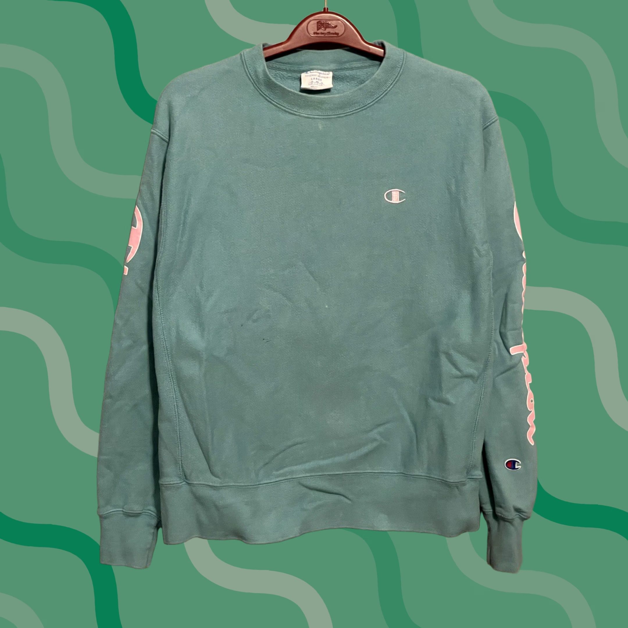 Champion VINTAGE Champion Sweatshirt Reverse Weave Pullover Long Sleeve Crew Neck Men L Teal Blue 80s Sportswear Size US L / EU 52-54 / 3 - 1 Thumbnail