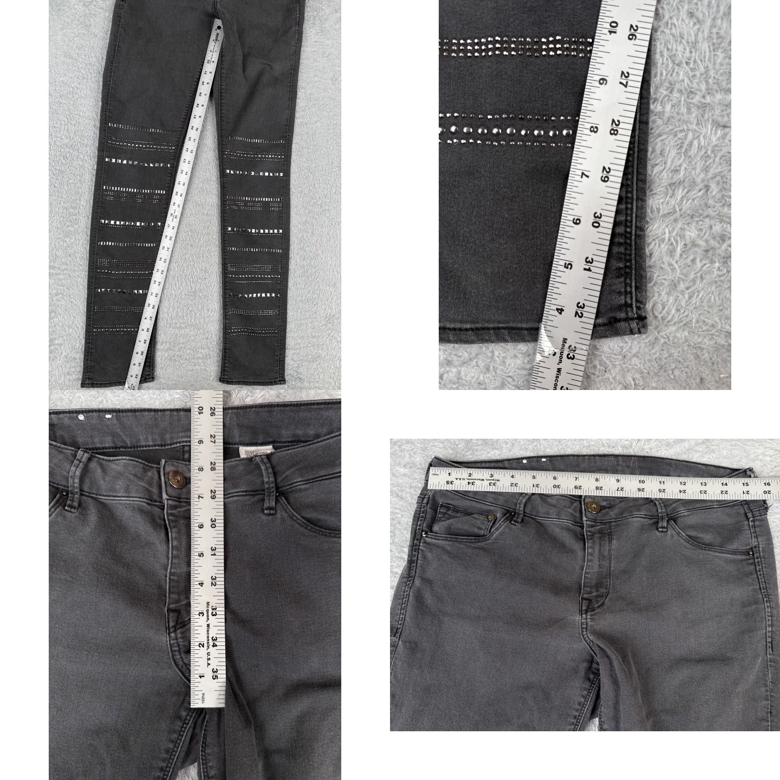 Vintage Vintage Black Cotton Blend Skinny Jeans Women 32 Low Rise Studded Distressed 33 Inseam Size 24" / US 00 / IT 34 - 8 Thumbnail