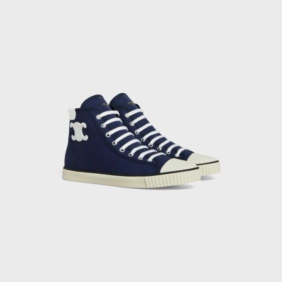 Celine o1bcso1str0724 Mid Lace Up Sneaker Canvas & Calfskin in Navy Size US 8 / IT 38 - 3 Thumbnail