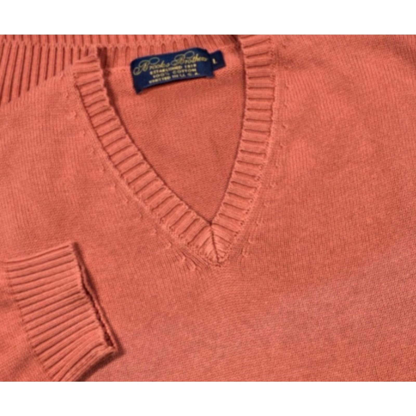 Brooks Brothers VTG Brooks Brothers Peach Cotton V-Neck Knit Long Sleeve Sweater Mens L USA Made Size US L / EU 52-54 / 3 - 2 Thumbnail