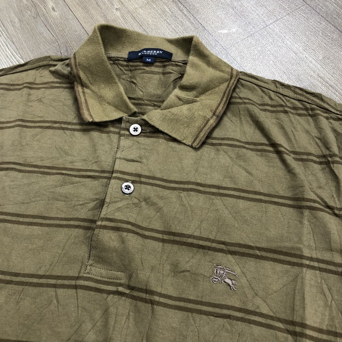 Burberry × Designer × Vintage Vintage Burberry London Striped Olive Green Polo Shirt Size US M / EU 48-50 / 2 - 3 Thumbnail