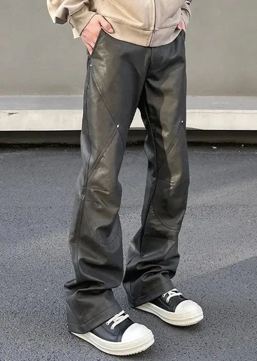 Jean Streetwear Casual Straight Leg Leather Pant Size US 33 - 2 Thumbnail