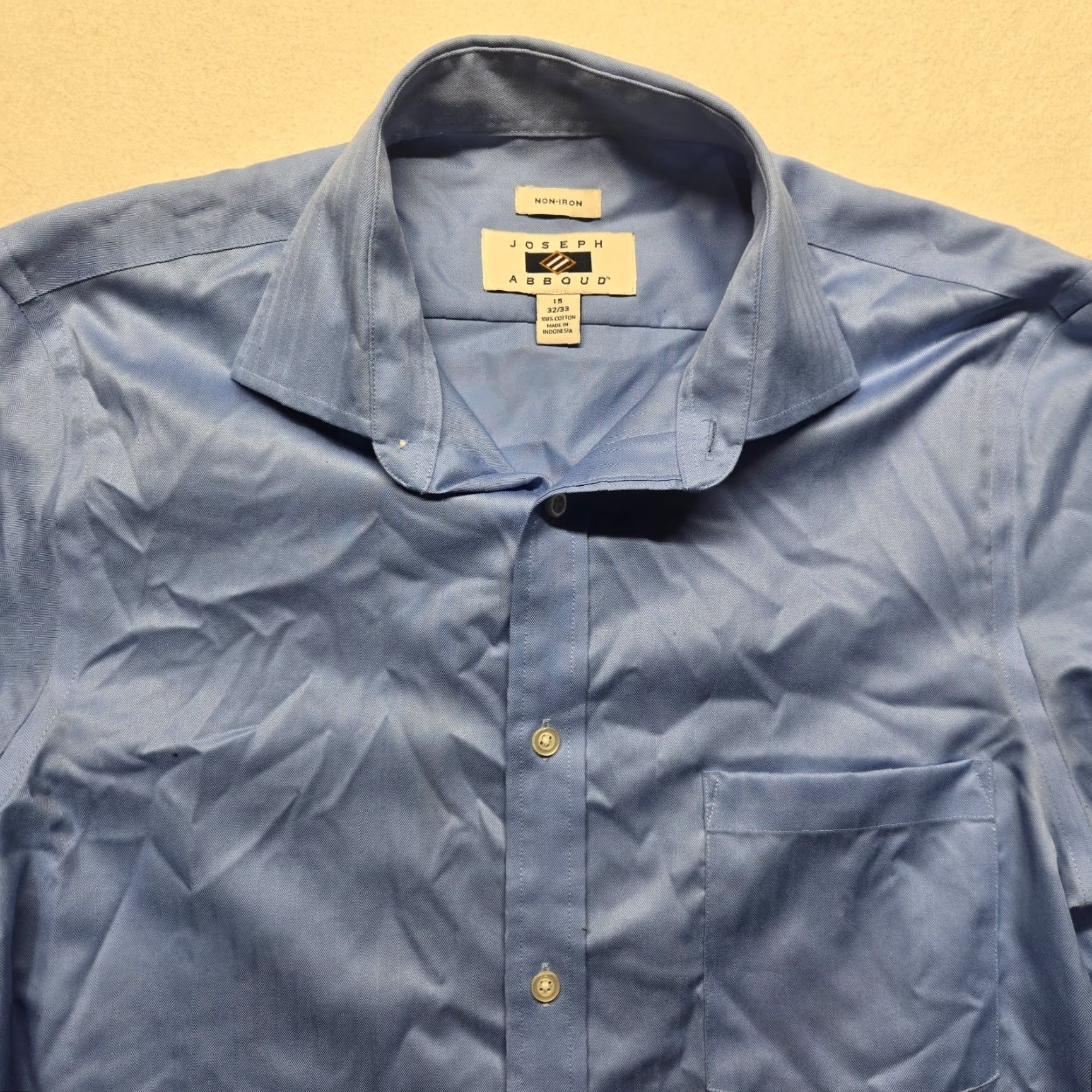 Joseph Abboud VINTAGE Joseph Abboud Men's Dress Shirt Long Sleeve 15 Blue Solid 100% Cotton Classic Fit Non-Iron Size 40R - 2 Thumbnail
