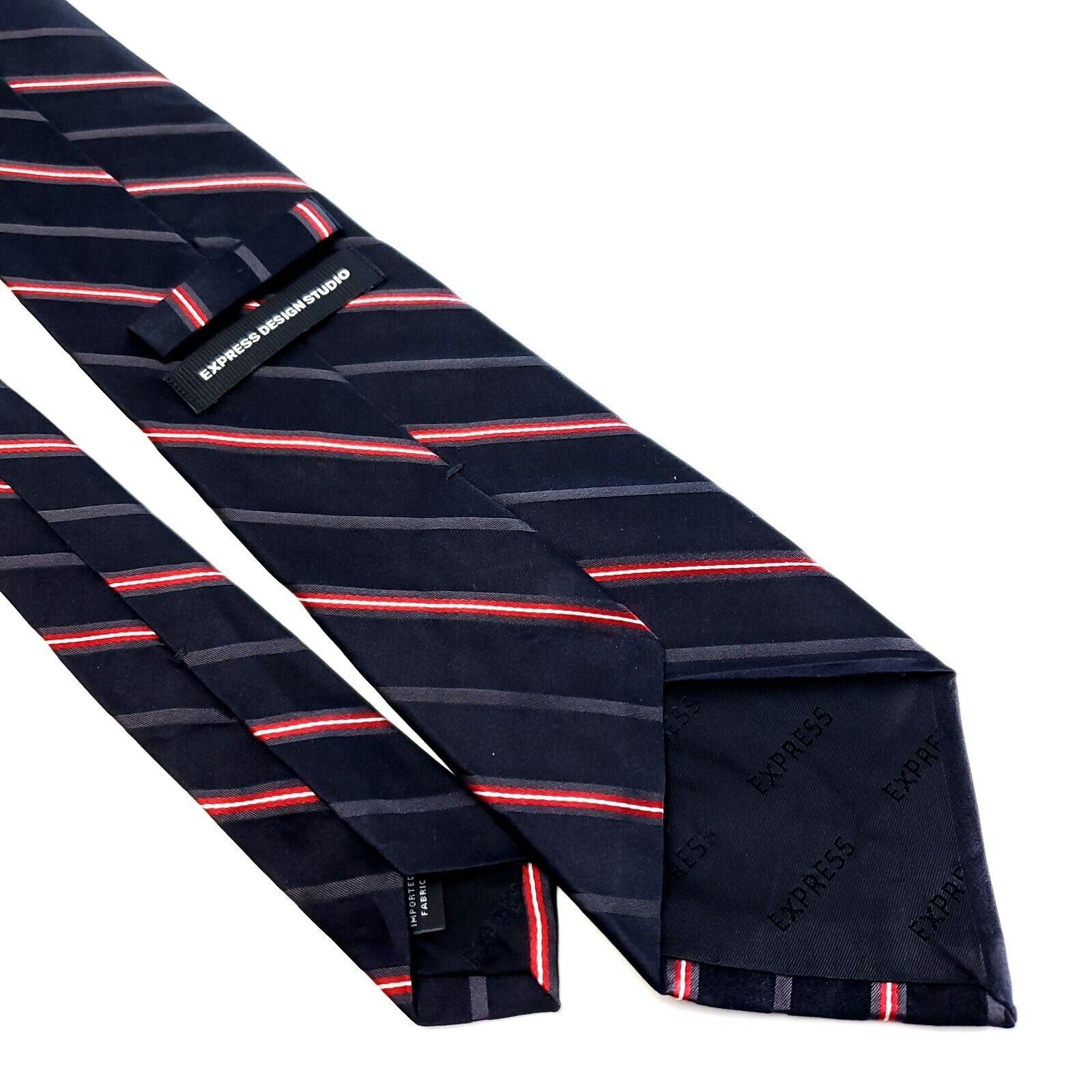 Express Express Design Studio Silk Tie Woven Black Red Striped Size ONE SIZE - 5 Thumbnail