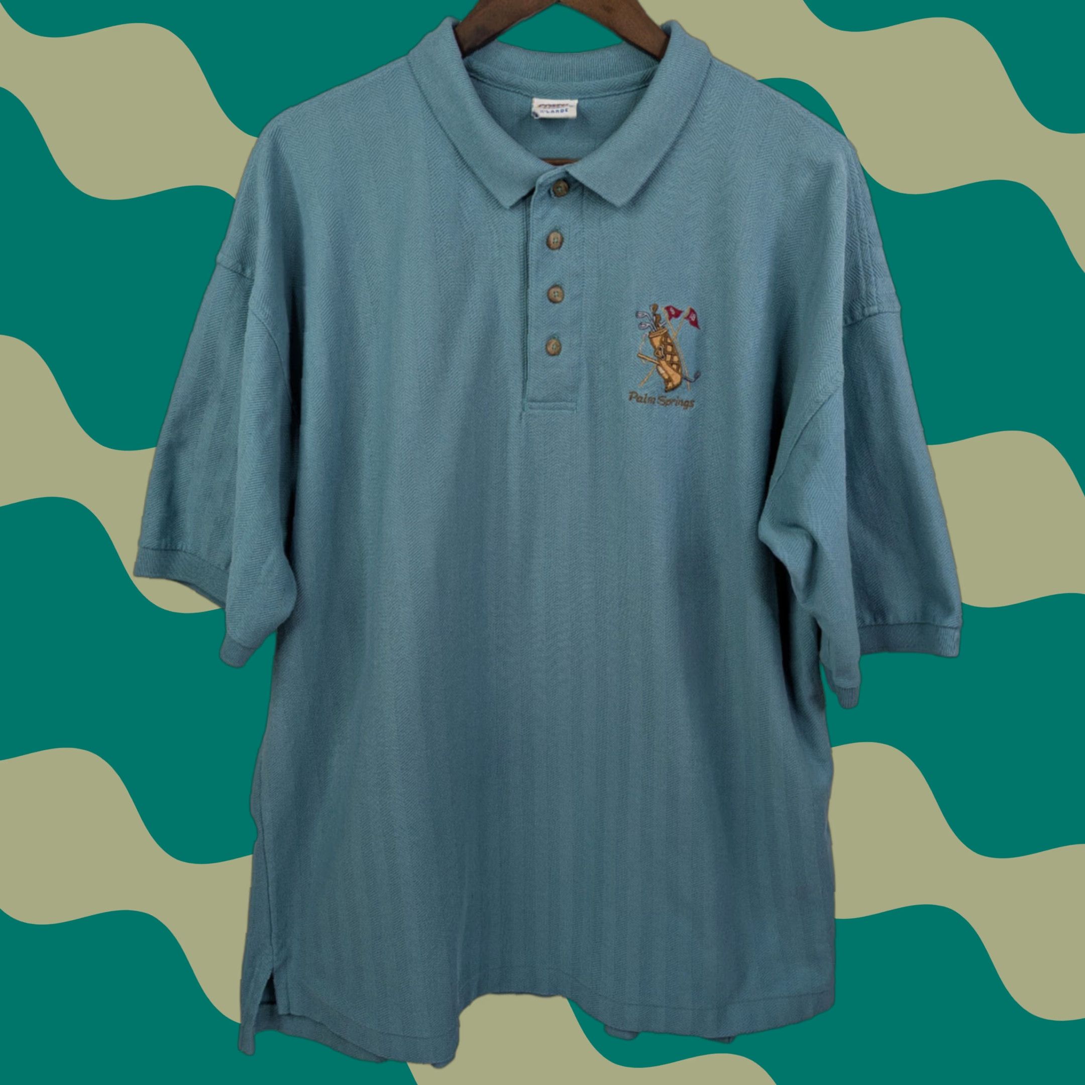 Vintage Crazy Shirts Hawaii Polo Shirt Mens XL Blue Palm Springs Cheveron Print Made in USA Size US XL / EU 56 / 4 - 1 Thumbnail