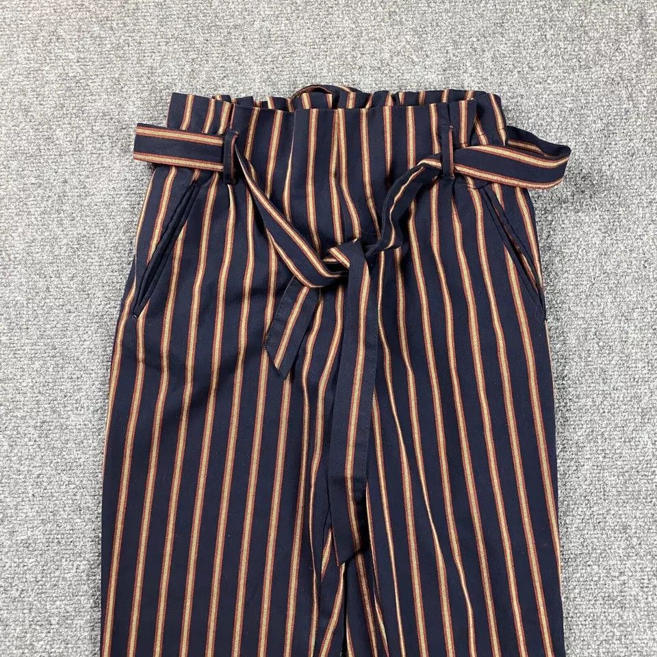 Zara Zara Pants Womens Small Striped Tapered Leg Belt Rolled Cuff Size 26" / US 2 / IT 38 - 2 Thumbnail