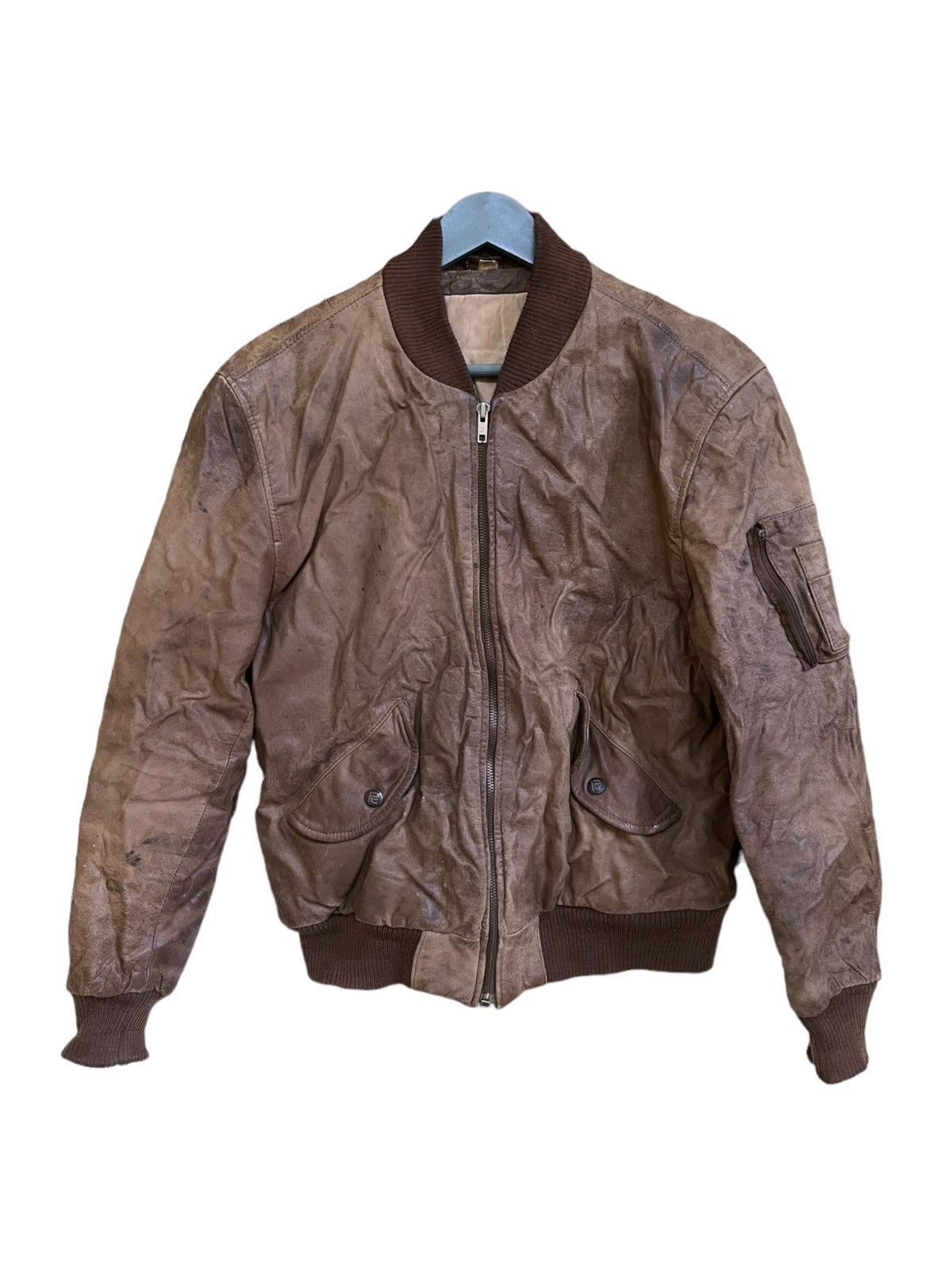 image of Avirex x Leather Jacket Vintage Thinsulate Leather Flight Zipped Jacket in Brown (Size Medium)