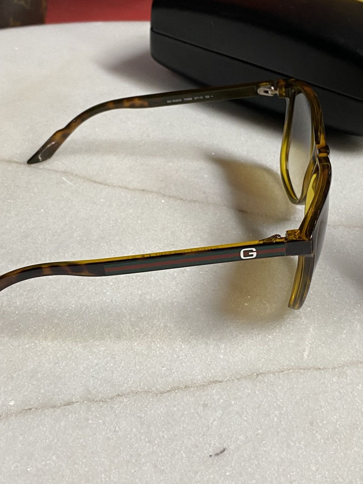 Designer Gucci Stripe GG Square Sunglasses Brown Shades Preowned Size ONE SIZE - 2 Thumbnail