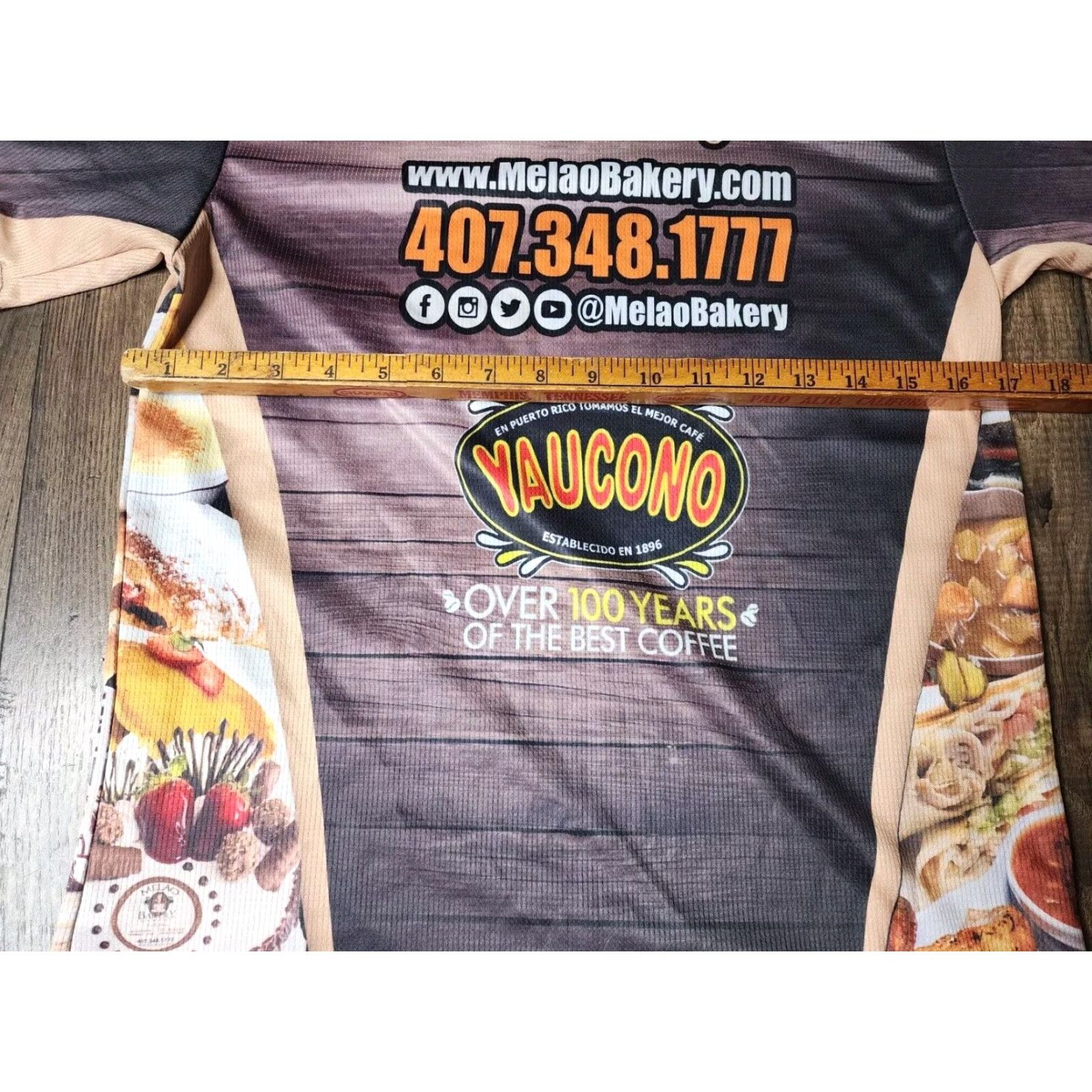 Vintage Mens XS Melao Bakery FL Spanish Latin Food All Over Print T Shirt Size US XS / EU 42 / 0 - 4 Thumbnail