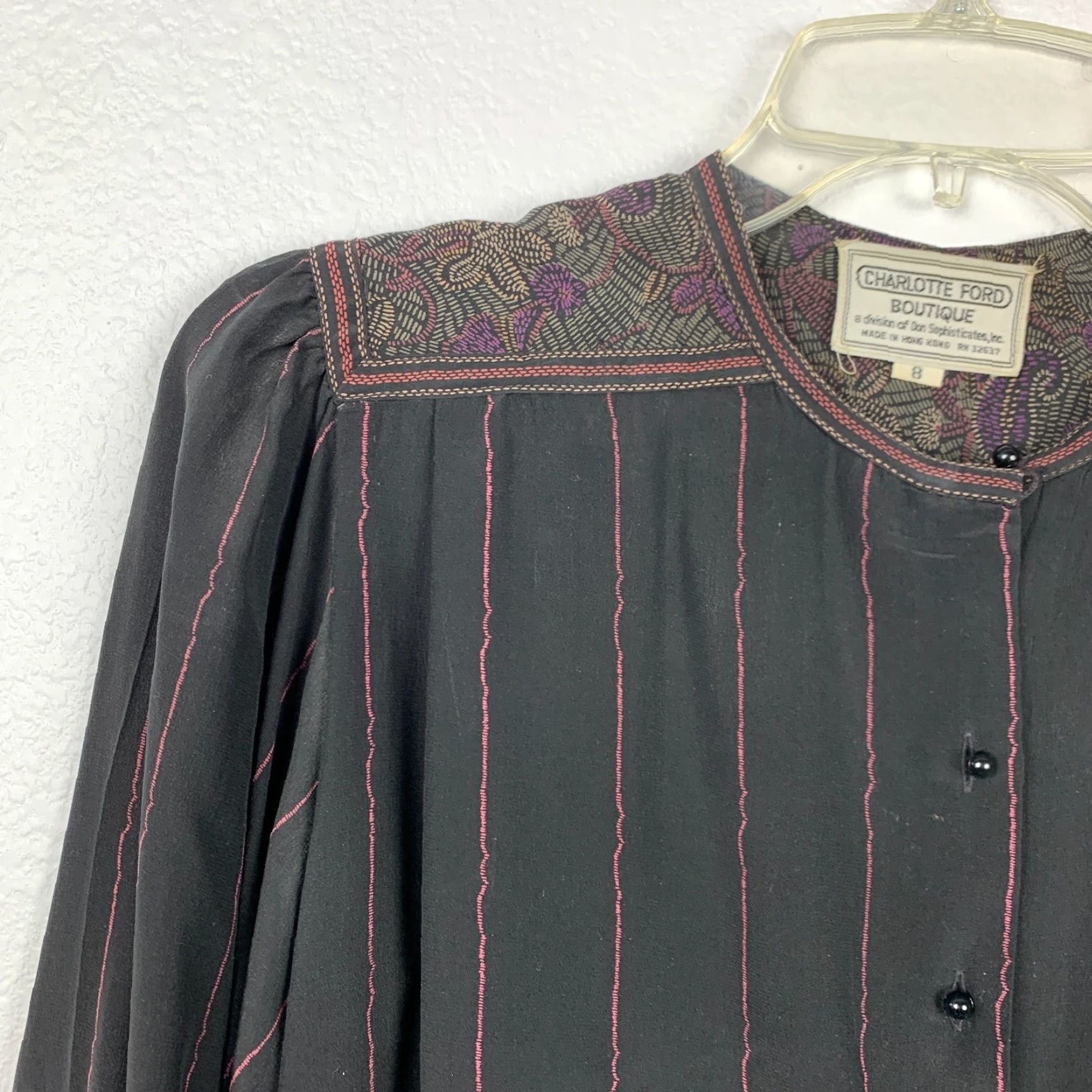 Ford VINTAGE Charlotte Ford Shirt Dress 70s Silk Striped Drapey Shift Size 8 Black Womens Size M / US 6-8 / IT 42-44 - 2 Thumbnail